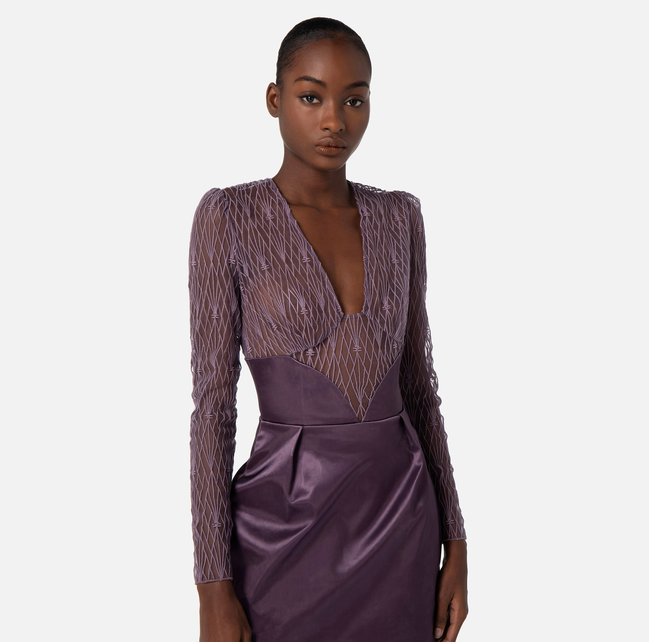 Mini-dress in embroidered tulle and satin - Elisabetta Franchi