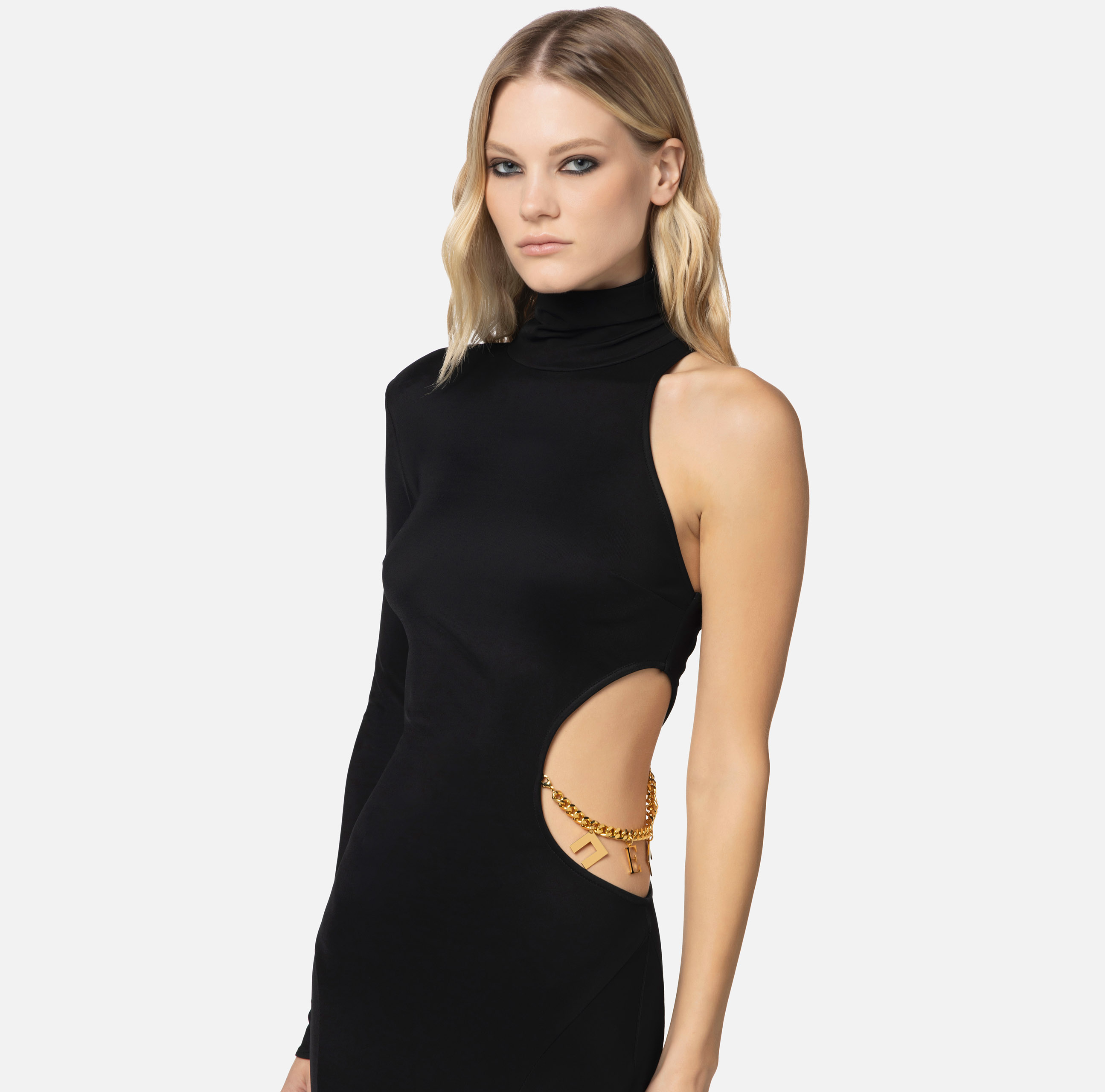 Red carpet one-shoulder dress in shiny jersey with cut-outs - Elisabetta Franchi