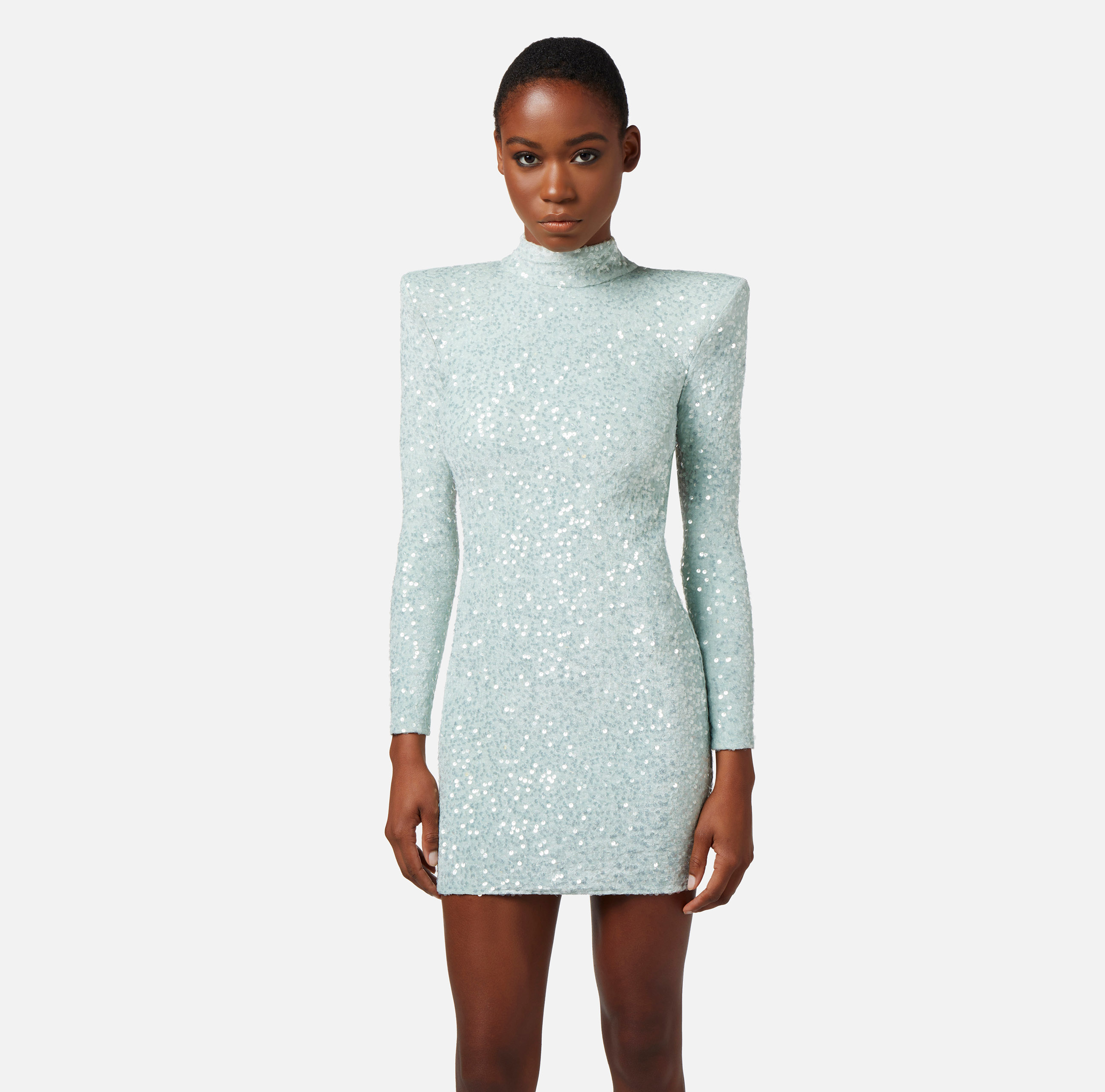 Mini-jurk met pailletten en gestructureerde schouders - Elisabetta Franchi