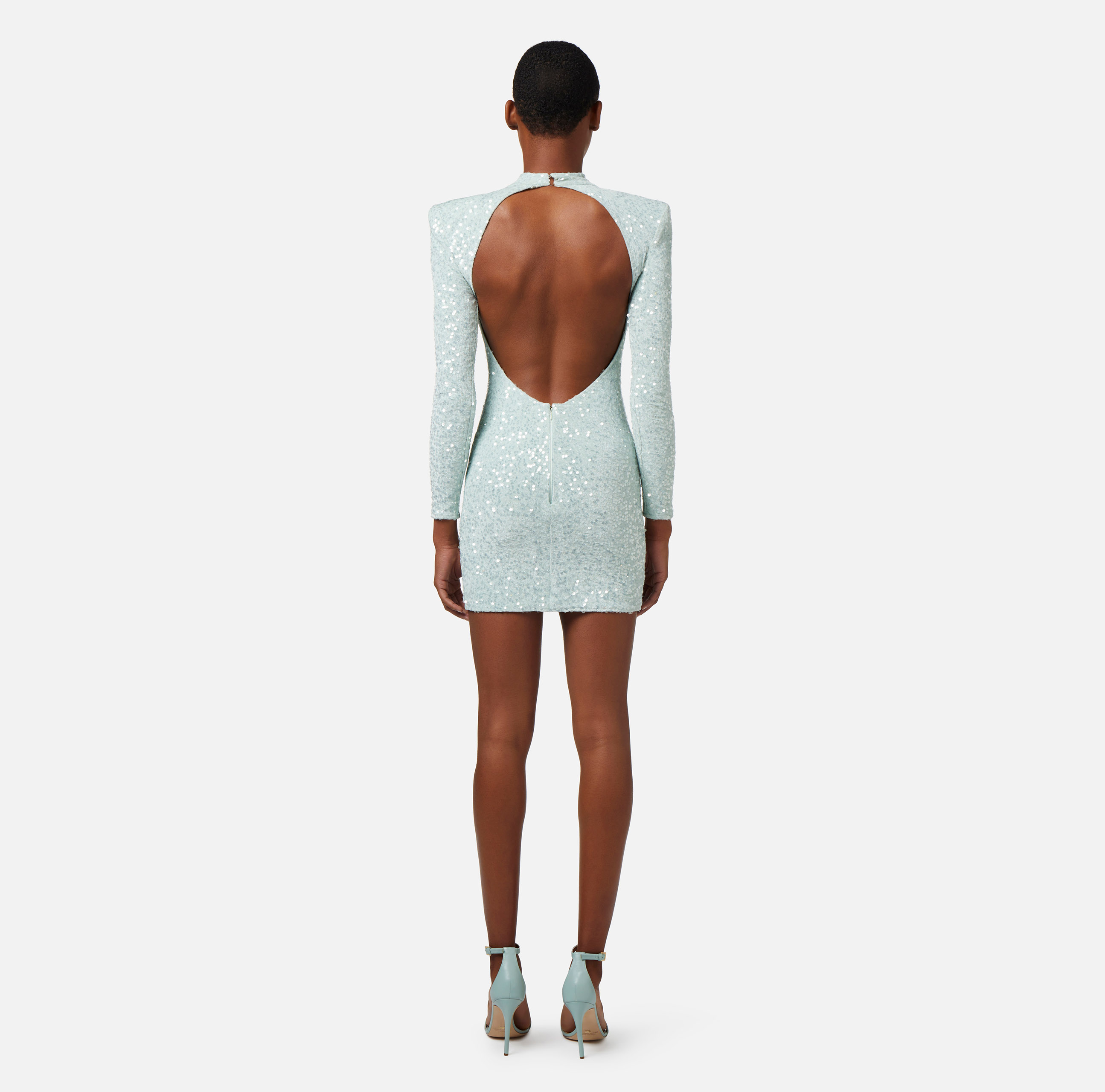 Sukienka mini z cekinami z wyprofilowanymi ramionami - Elisabetta Franchi