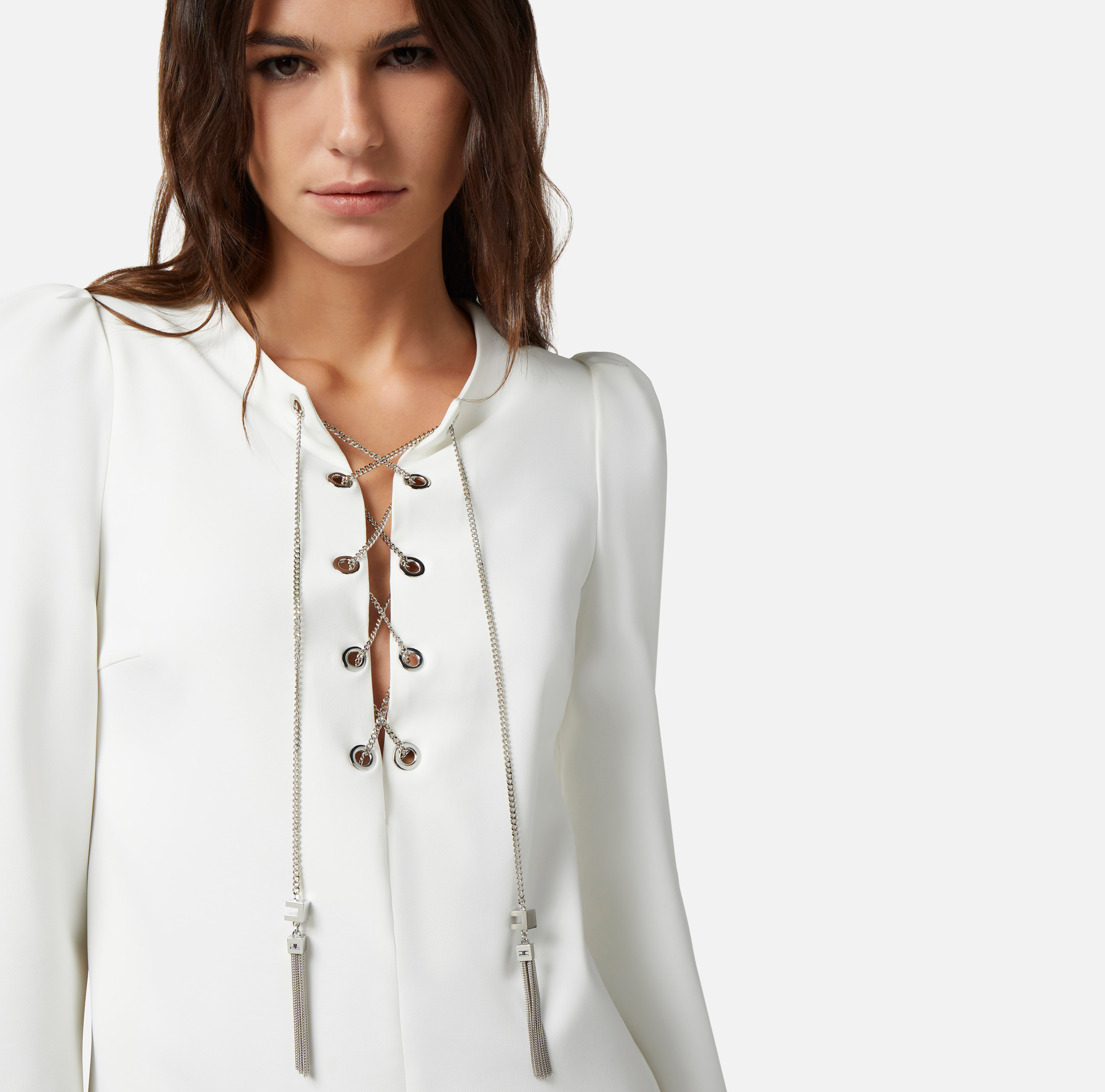 Mini-dress in technical fabric with criss-cross lacing - Elisabetta Franchi