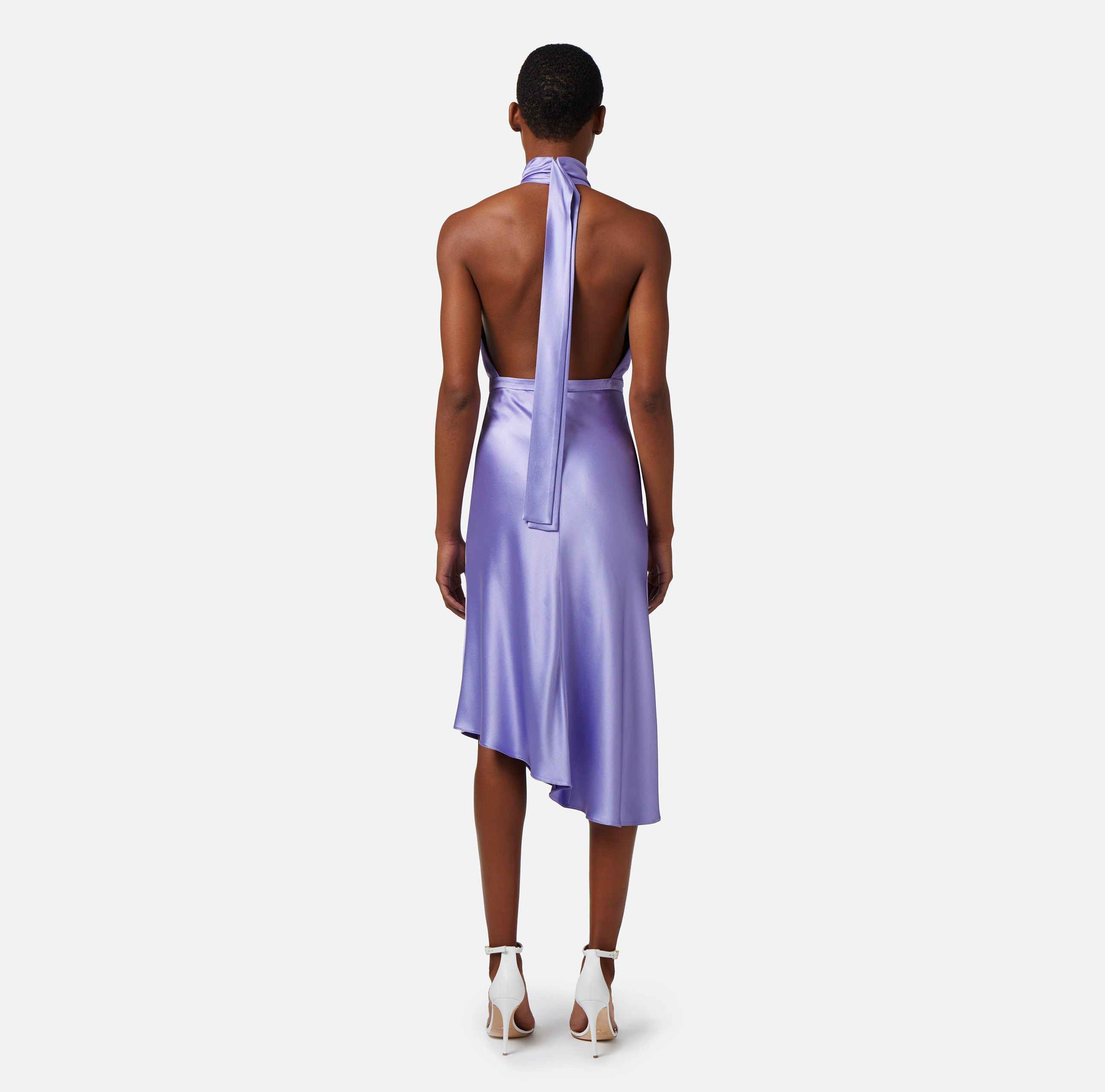 Midi dress made of satin with asymmetric skirt - Elisabetta Franchi