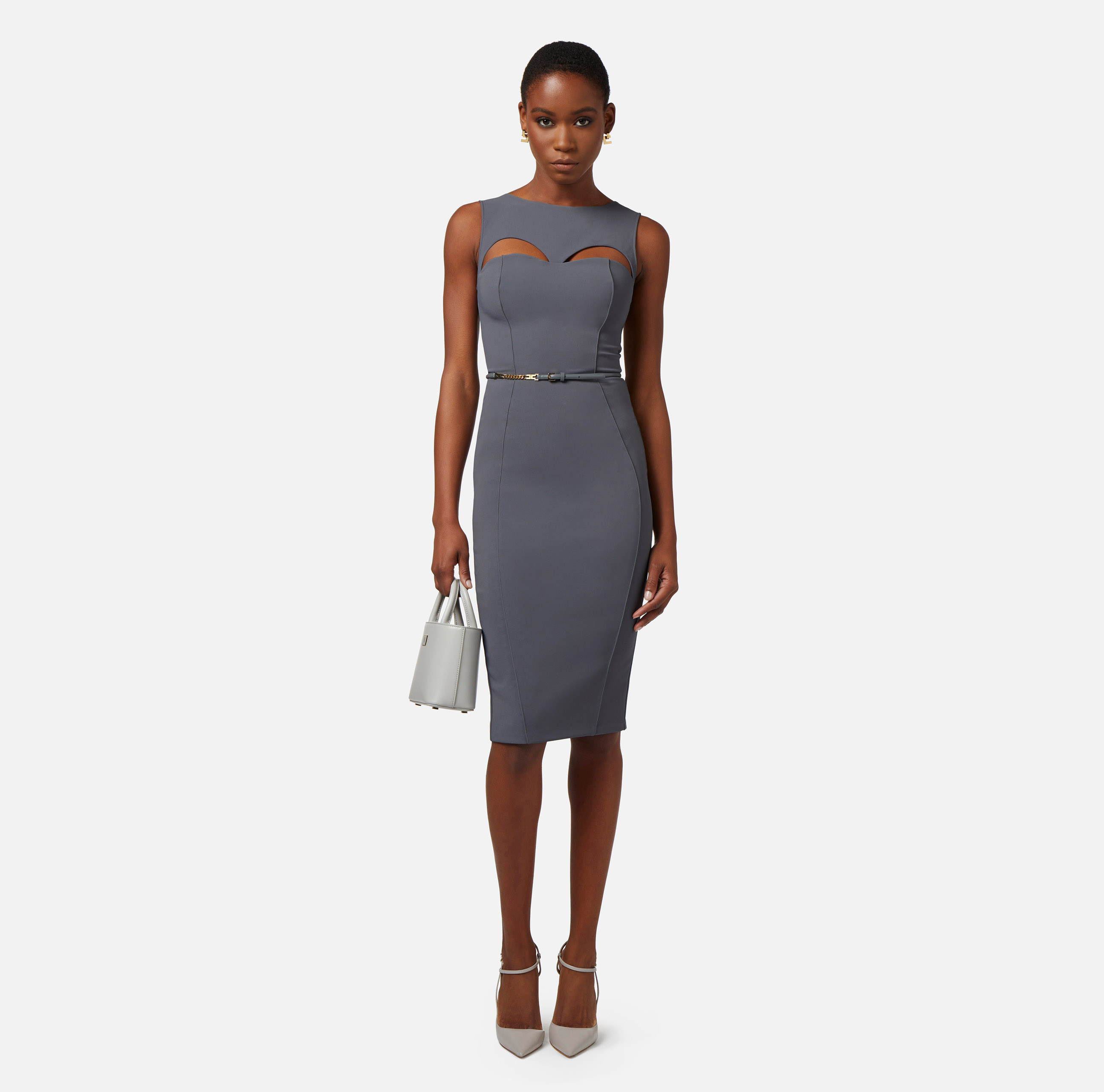 Technical fabric midi dress with belt and cut-out - Elisabetta Franchi