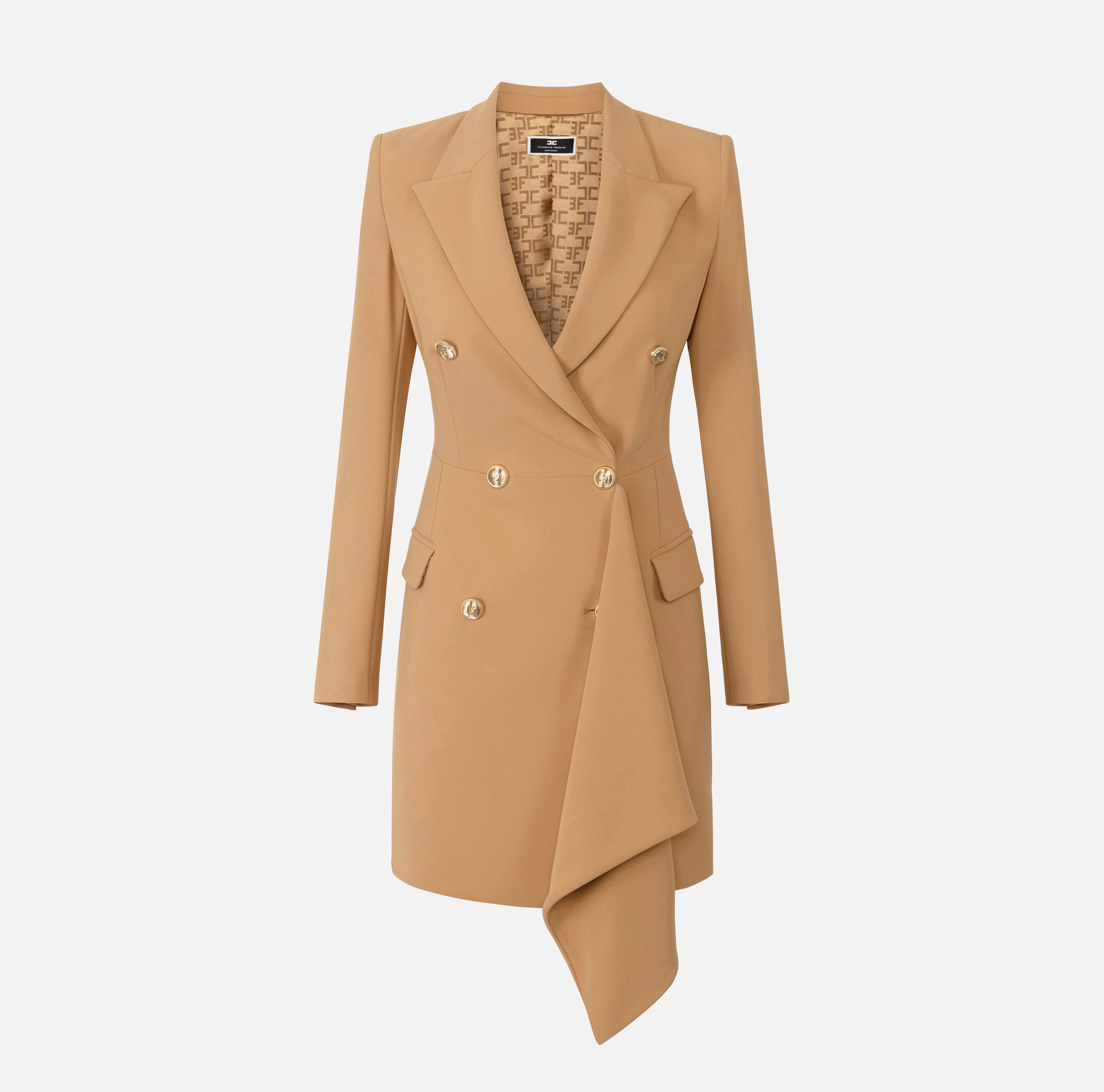 Double-breasted coat dress in crêpe fabric with ruffles - Elisabetta Franchi