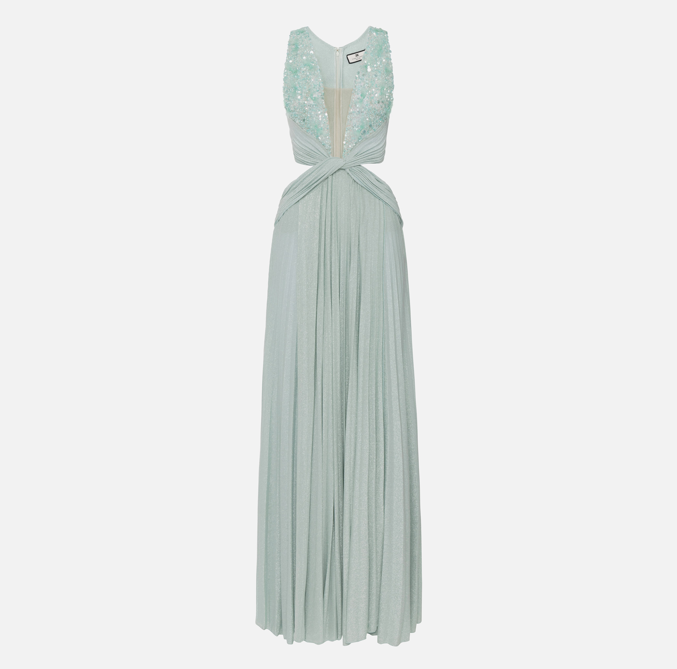 Pleated red carpet dress in lurex jersey with embroidery - Elisabetta Franchi