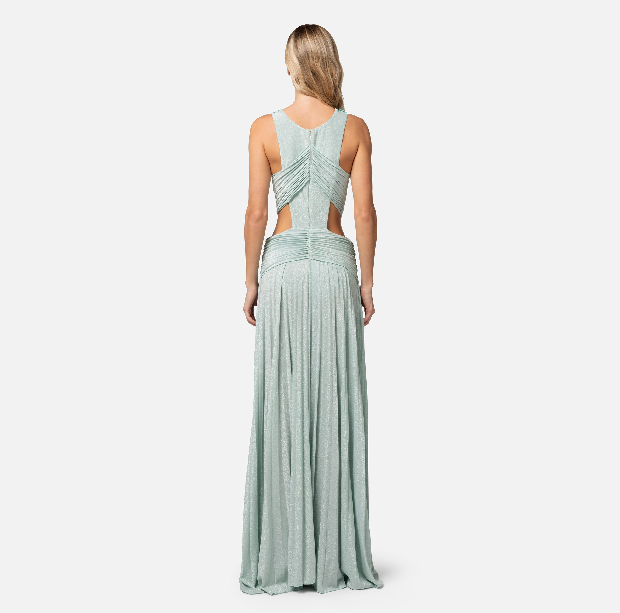 Pleated red carpet dress in lurex jersey with embroidery - Elisabetta Franchi