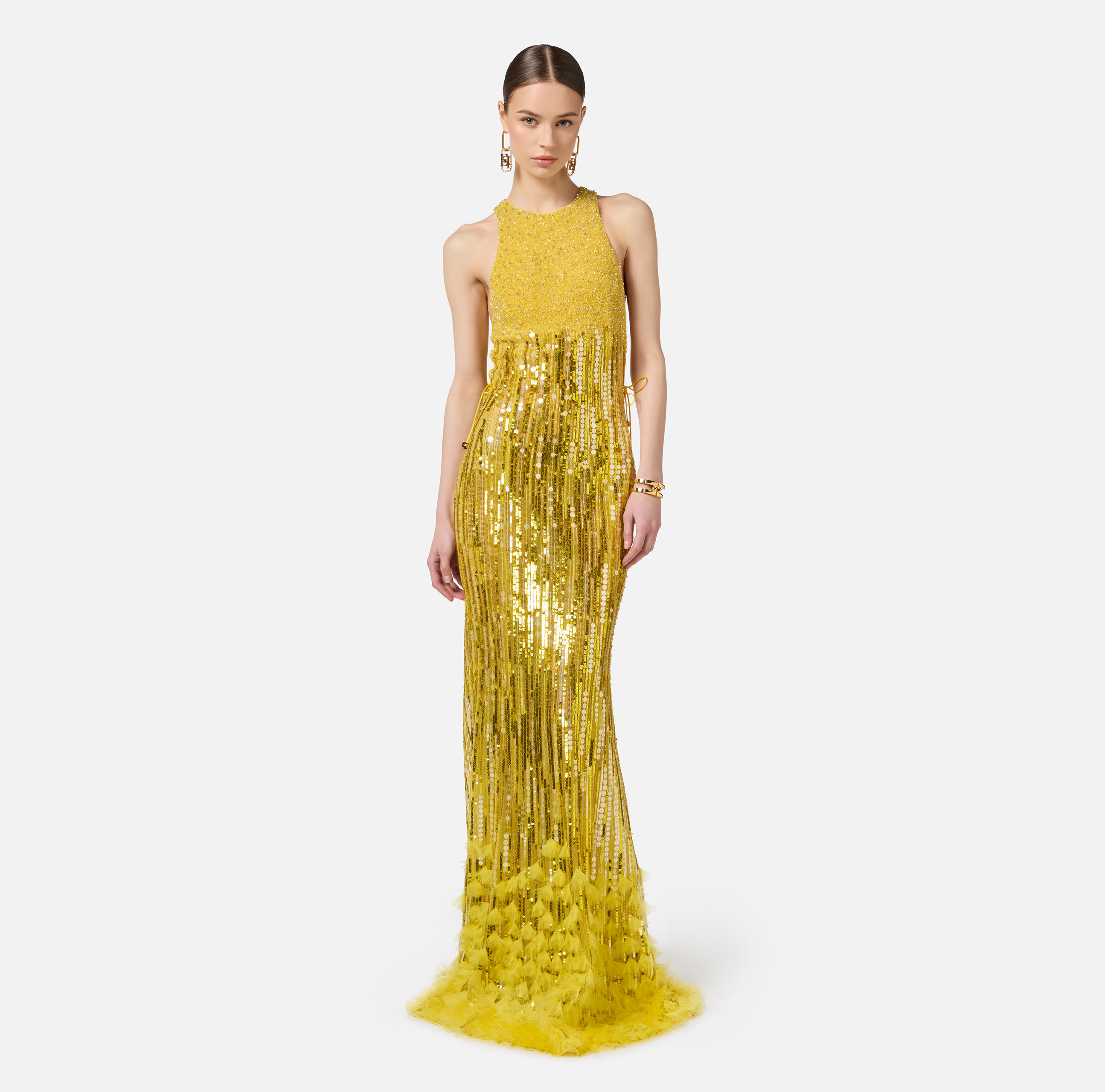 Embroidered red carpet dress with organza fringing - Elisabetta Franchi