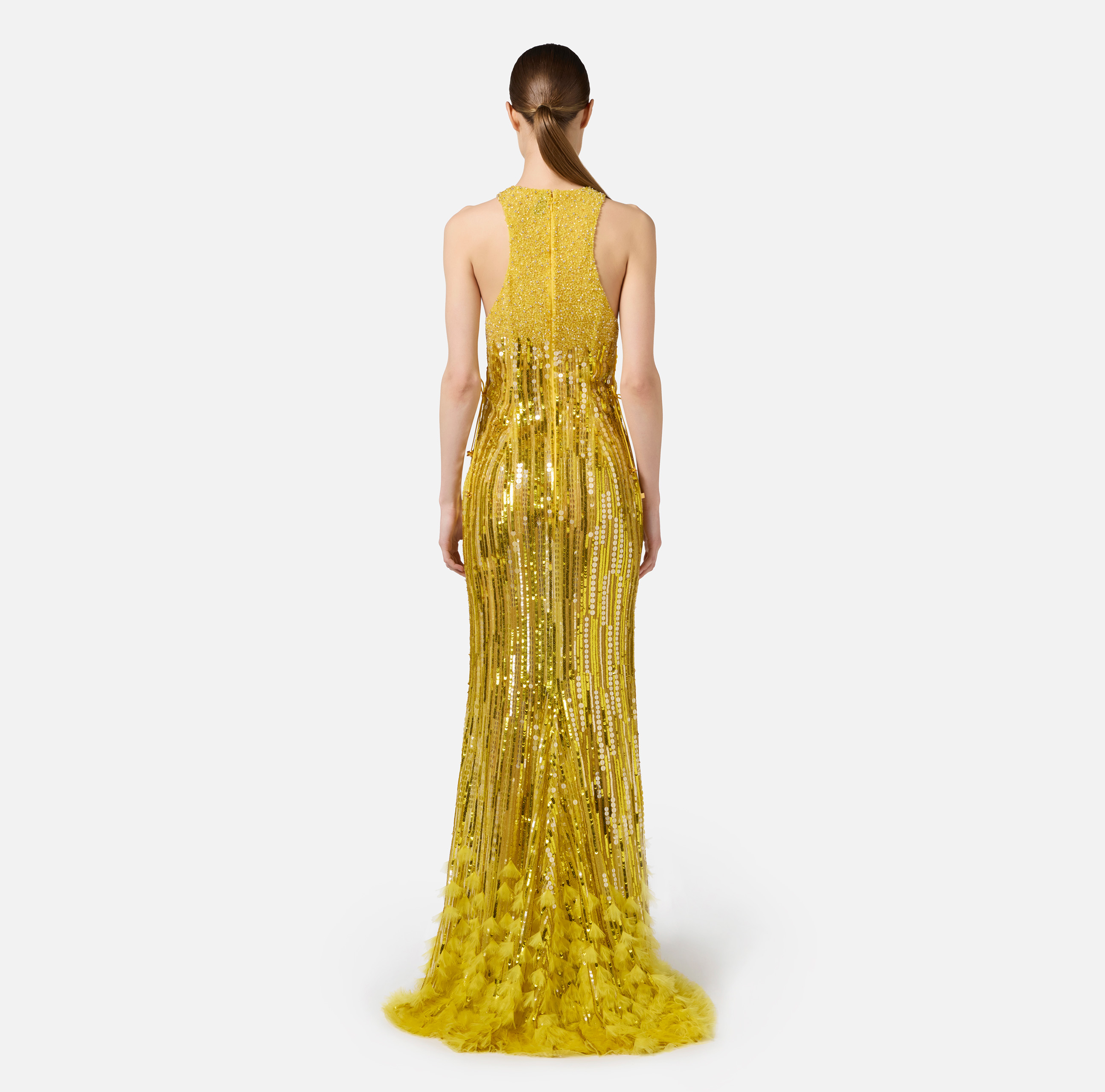 Embroidered red carpet dress with organza fringing - Elisabetta Franchi