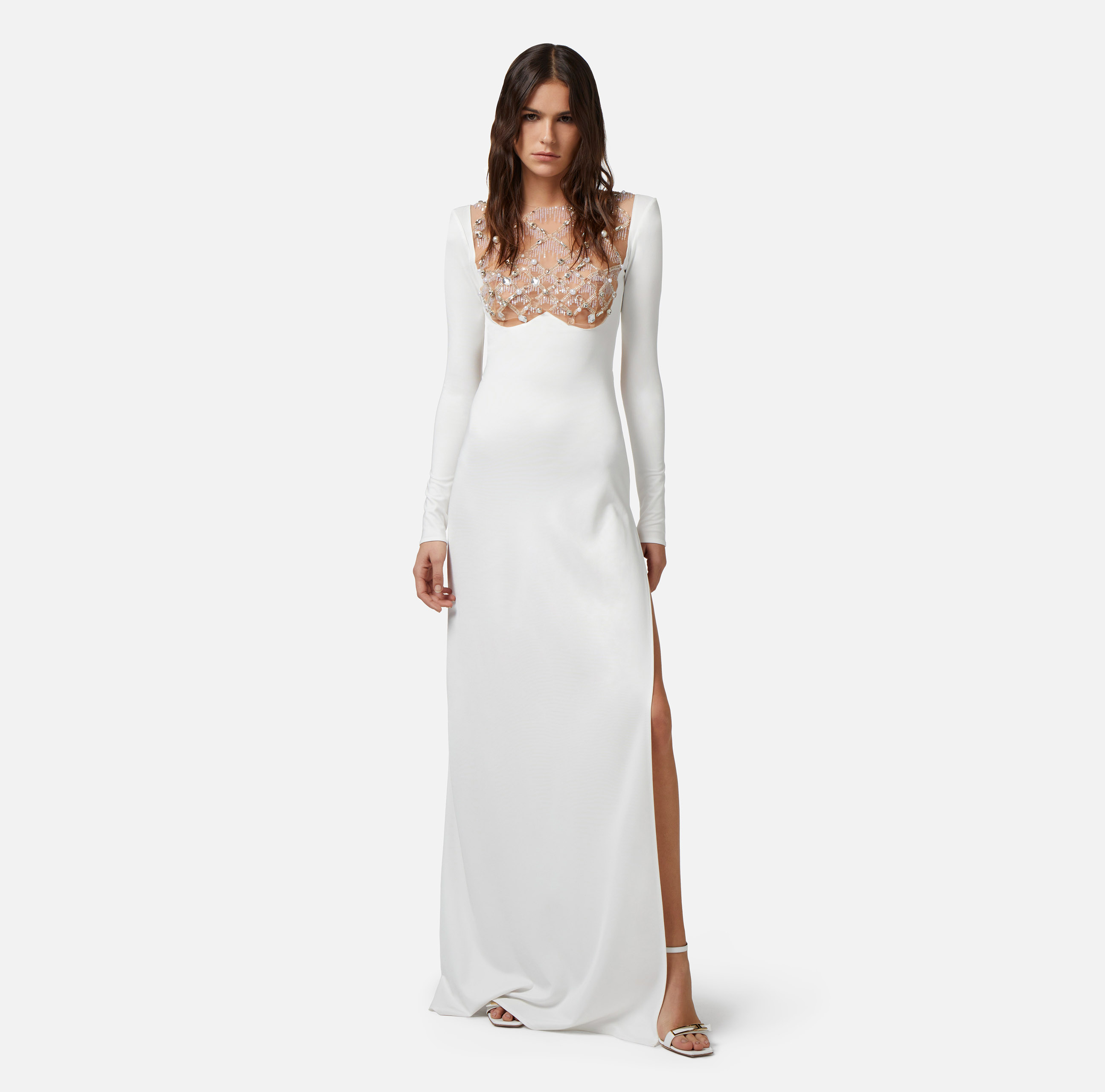 Red Carpet dress in jersey with embroidered bib - Elisabetta Franchi