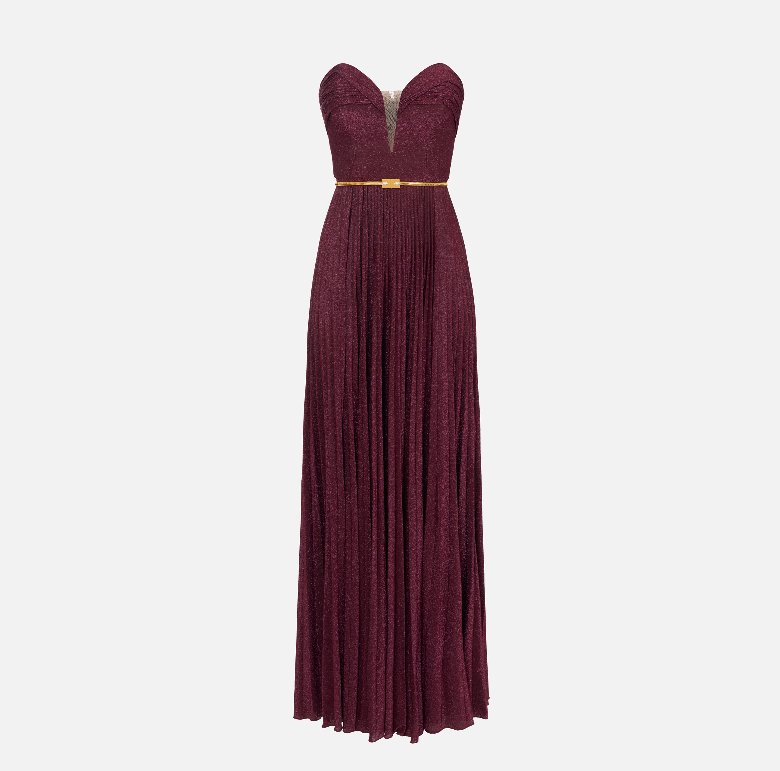 Pleated red carpet dress in lurex jersey with belt - ABBIGLIAMENTO - Elisabetta Franchi