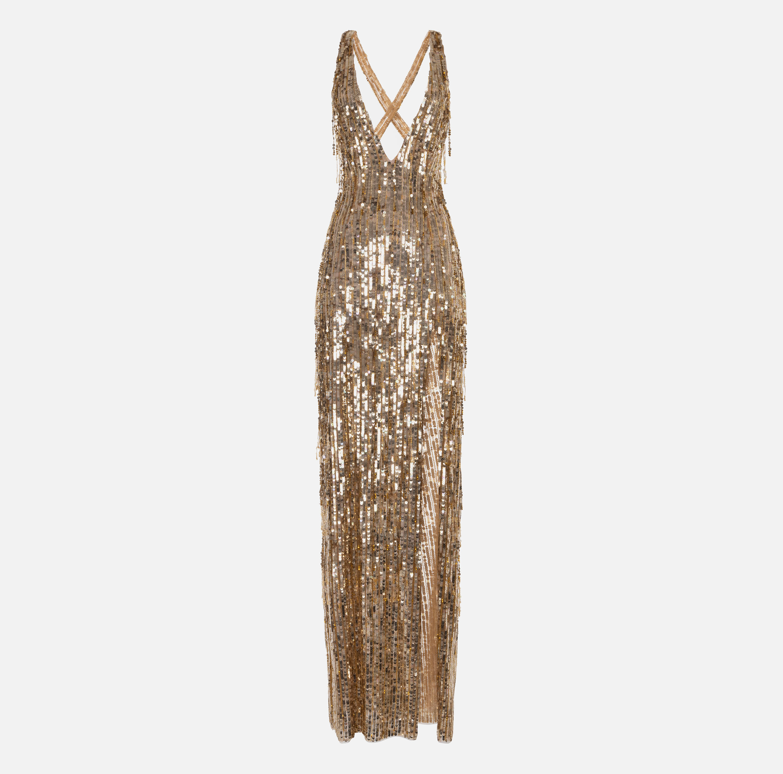 Red carpet dress with fringes made of beads and sequins - ABBIGLIAMENTO - Elisabetta Franchi