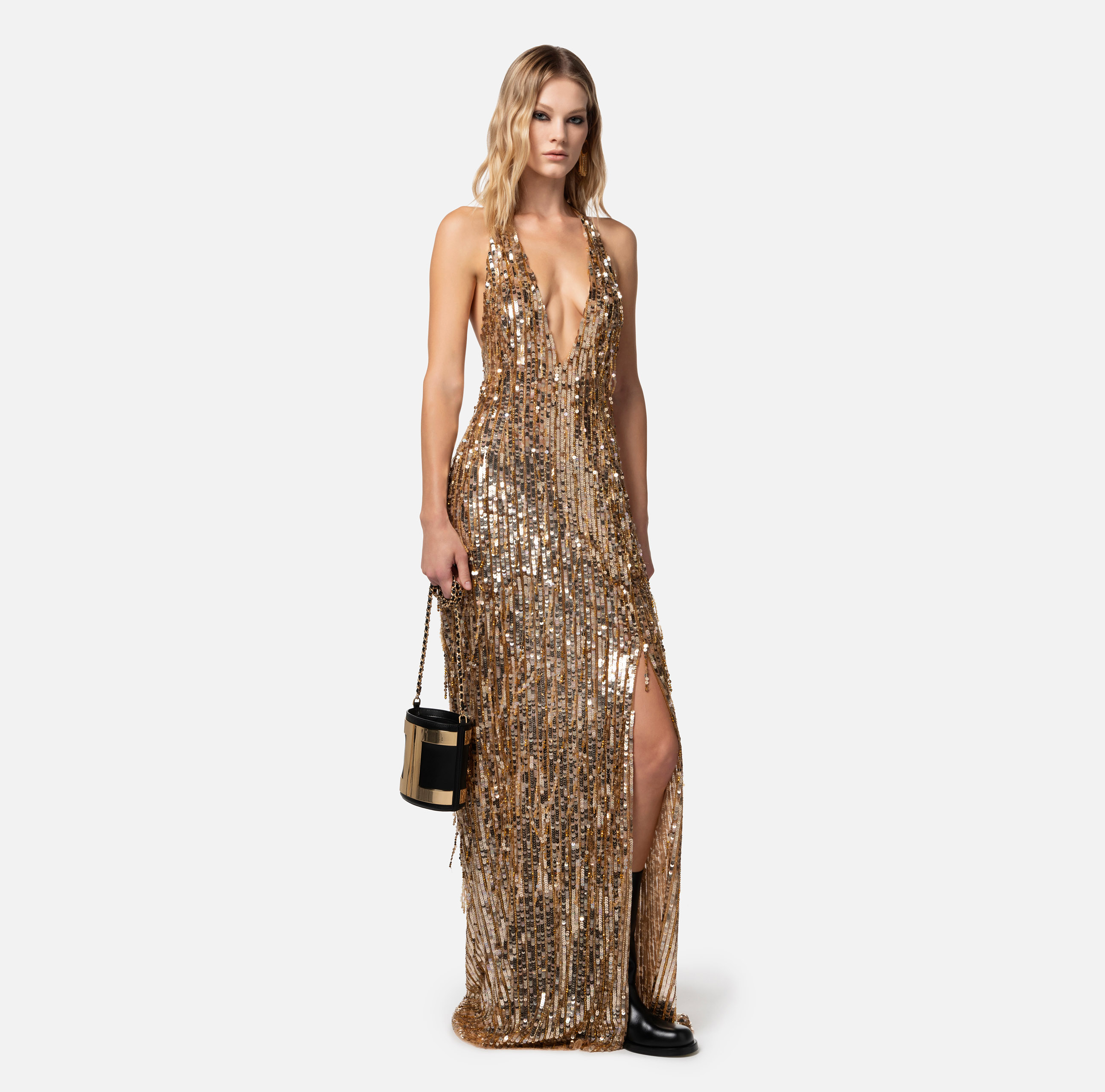 Red carpet dress with fringes made of beads and sequins - Elisabetta Franchi