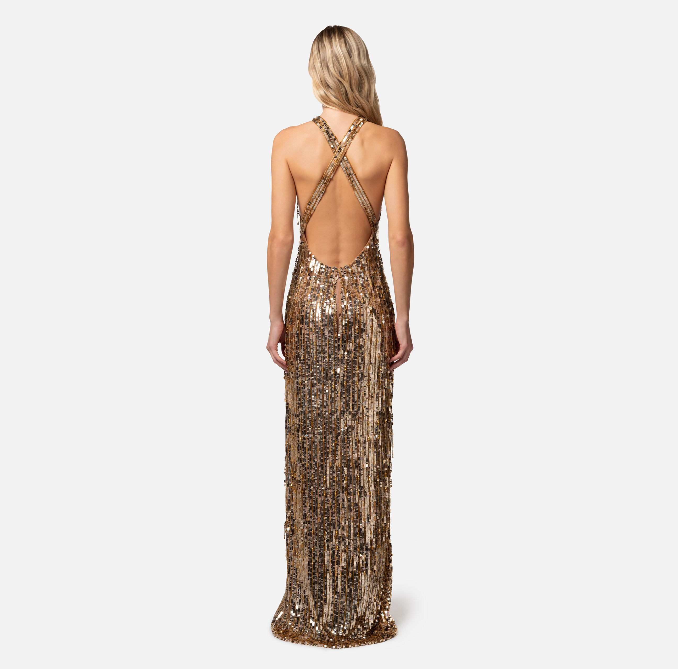 Red carpet dress with fringes made of beads and sequins - Elisabetta Franchi