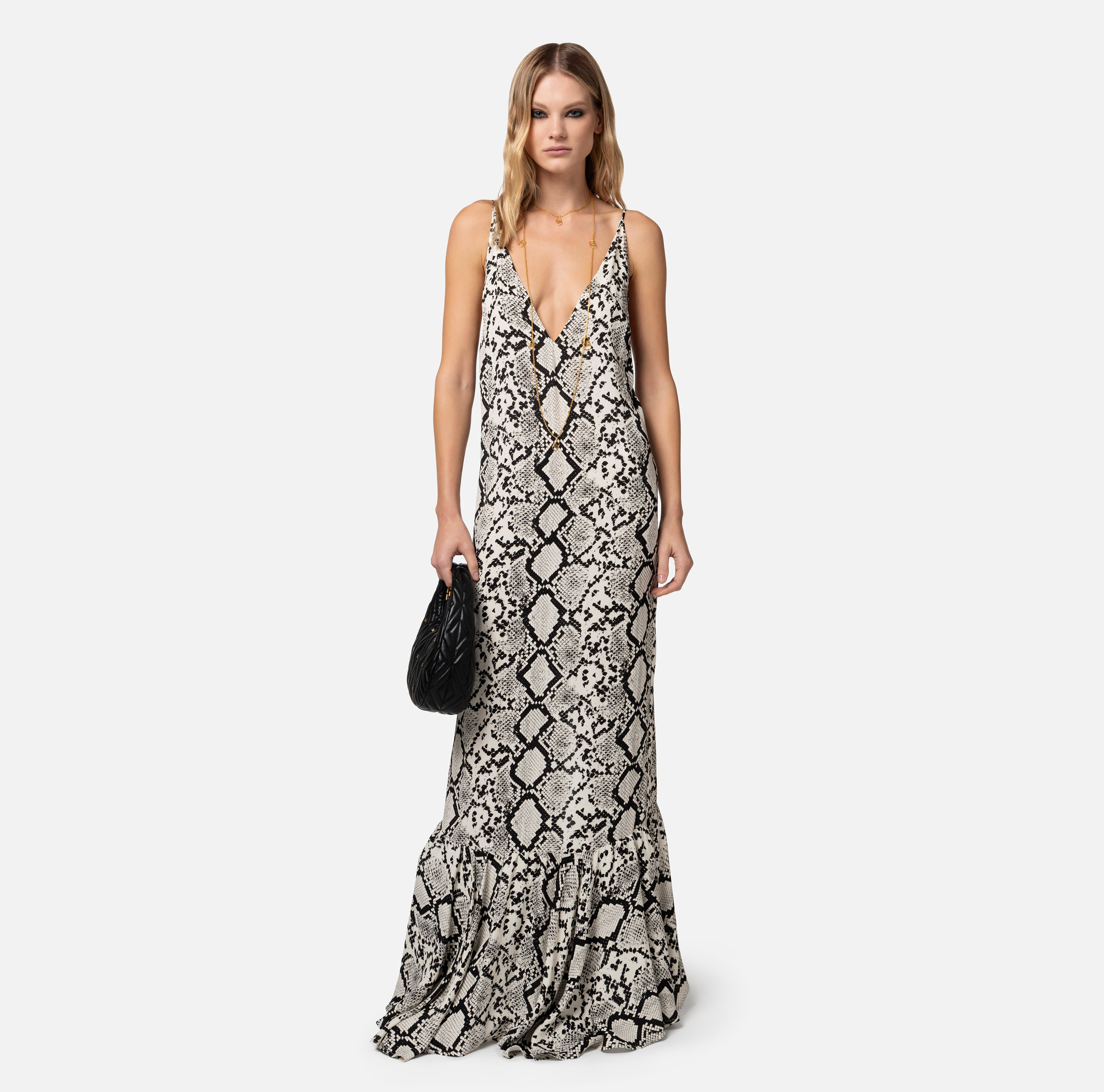 Long dress in viscose georgette fabric with python print - Elisabetta Franchi