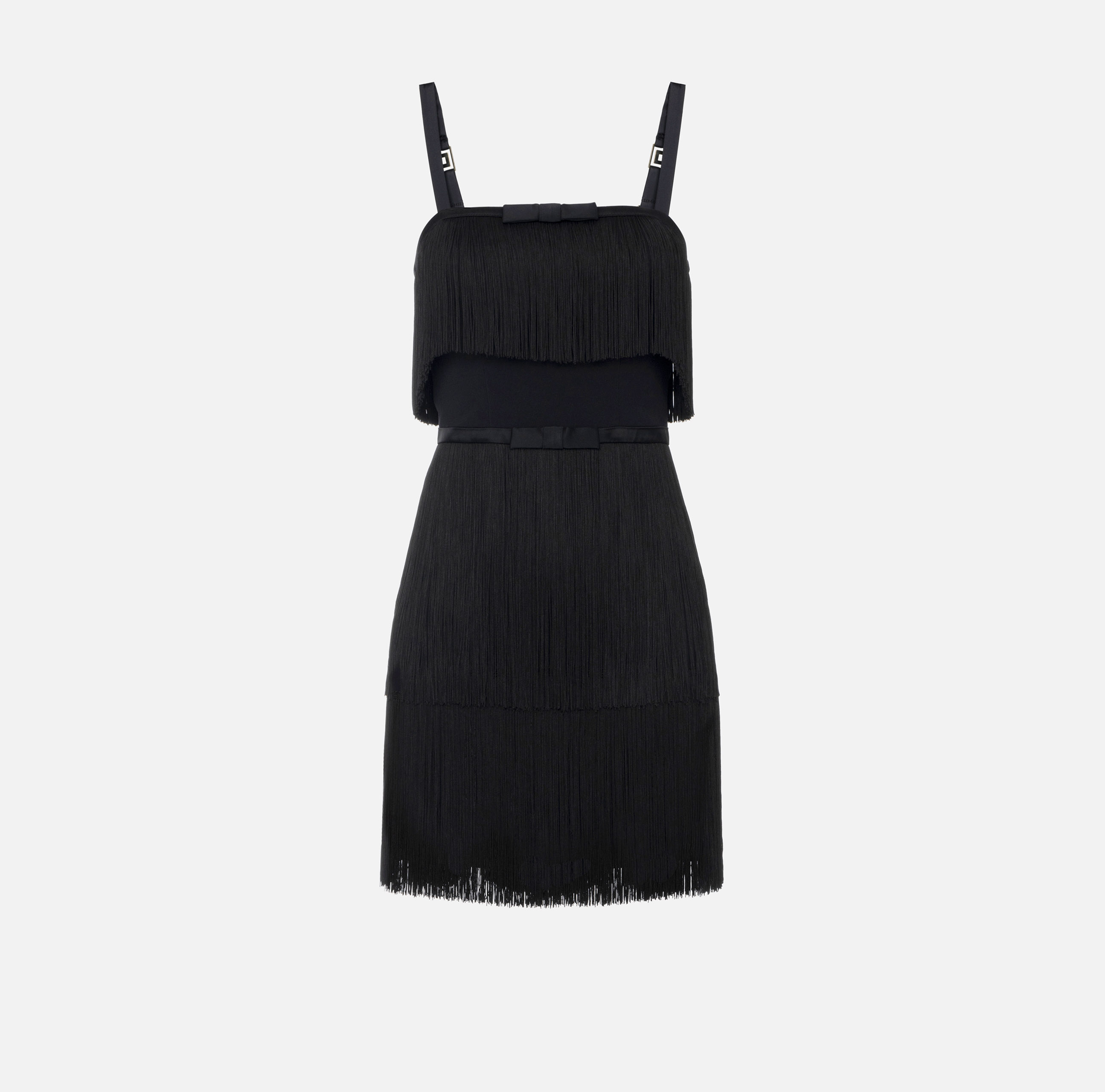 Mini-dress in crêpe fabric with fringes and bow - Elisabetta Franchi