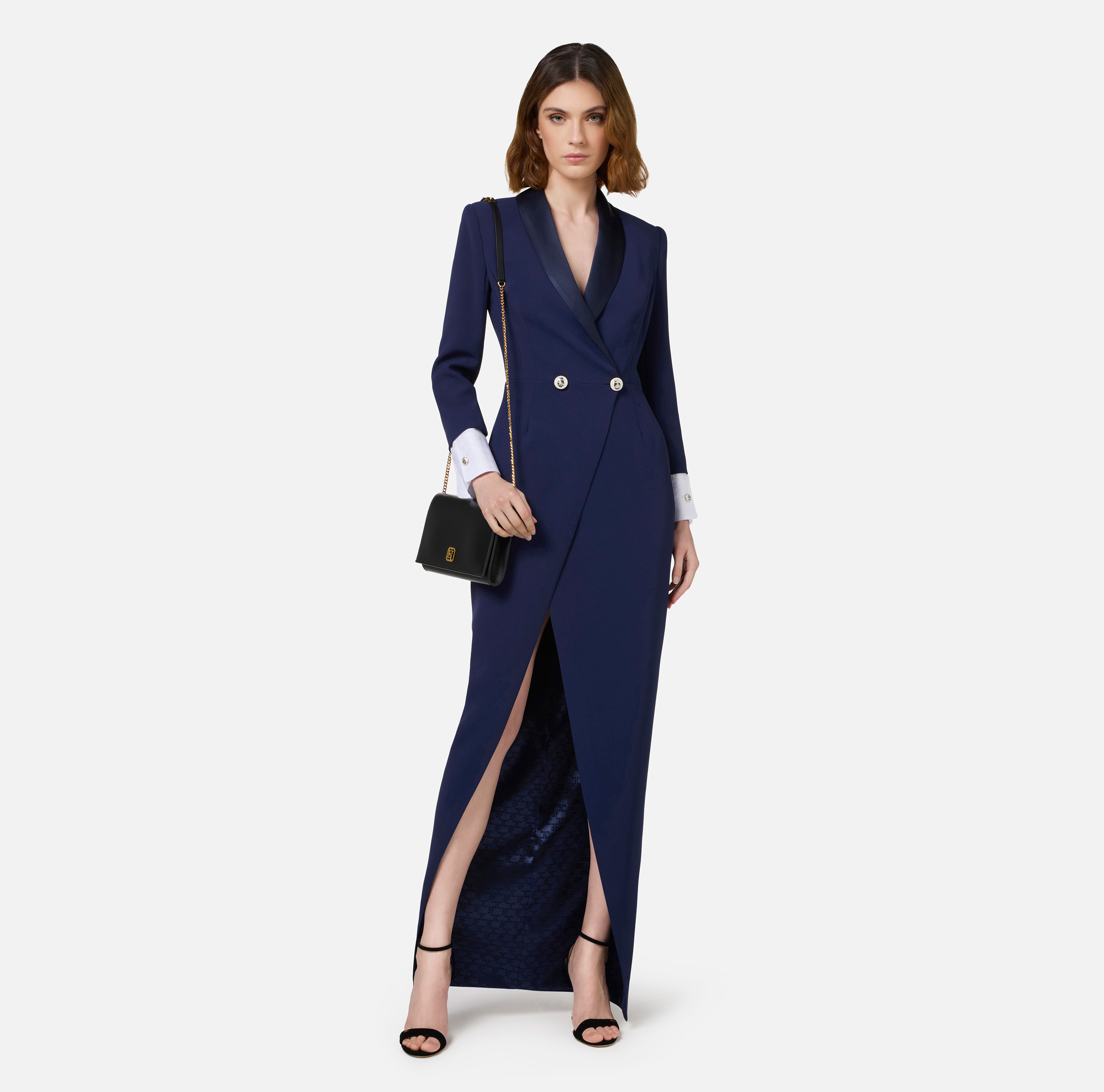 Red carpet crêpe dress with satin lapels - Elisabetta Franchi