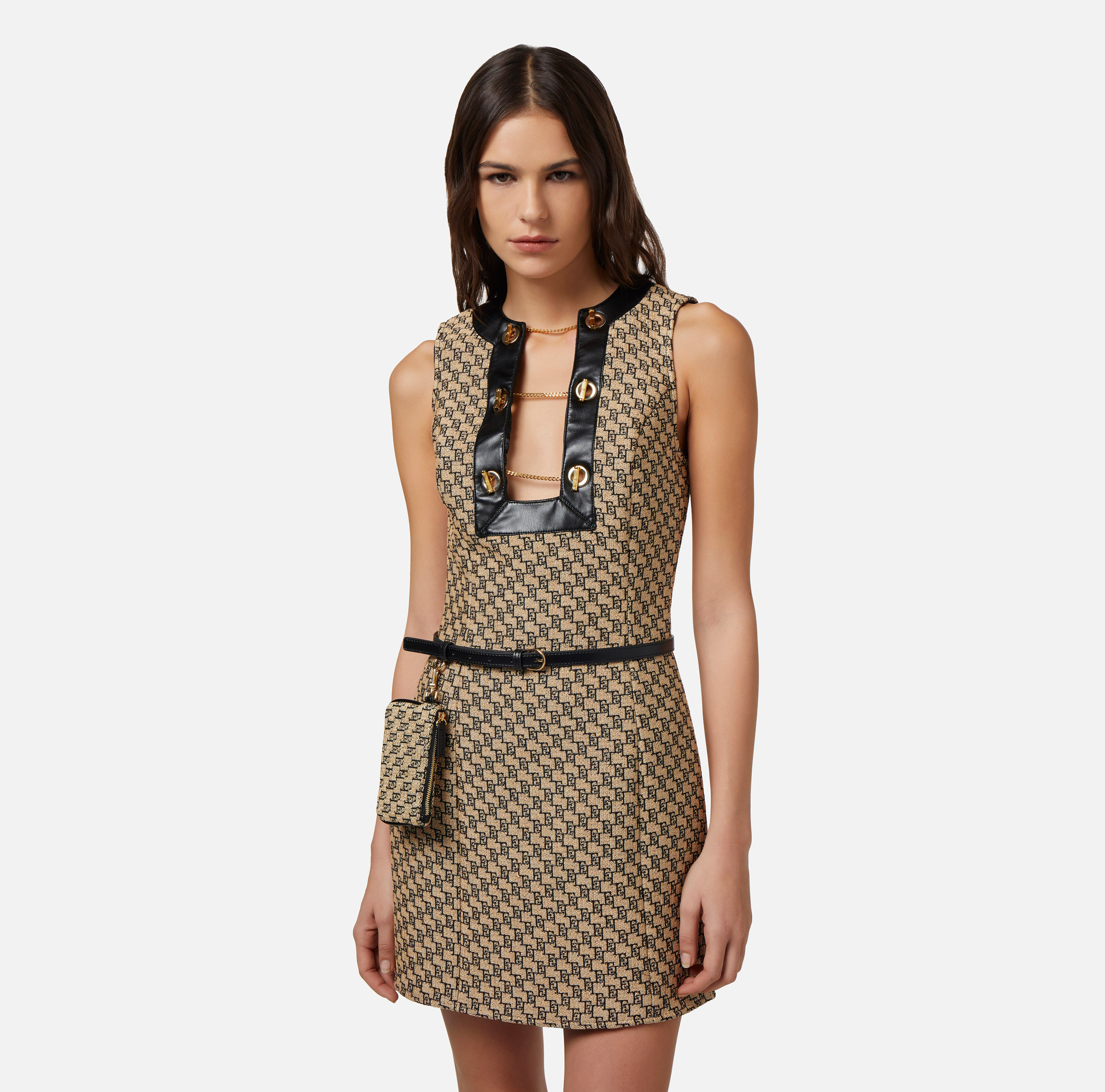 Mini-jurk van raffia jacquardstof met manchetknopen - Elisabetta Franchi