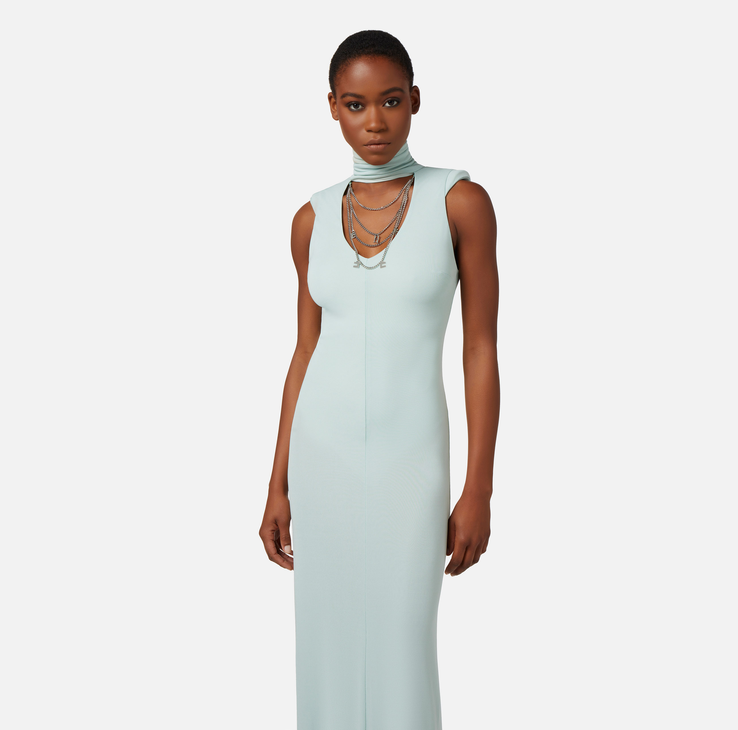 Jersey red carpet dress with cut-out and necklace - Elisabetta Franchi