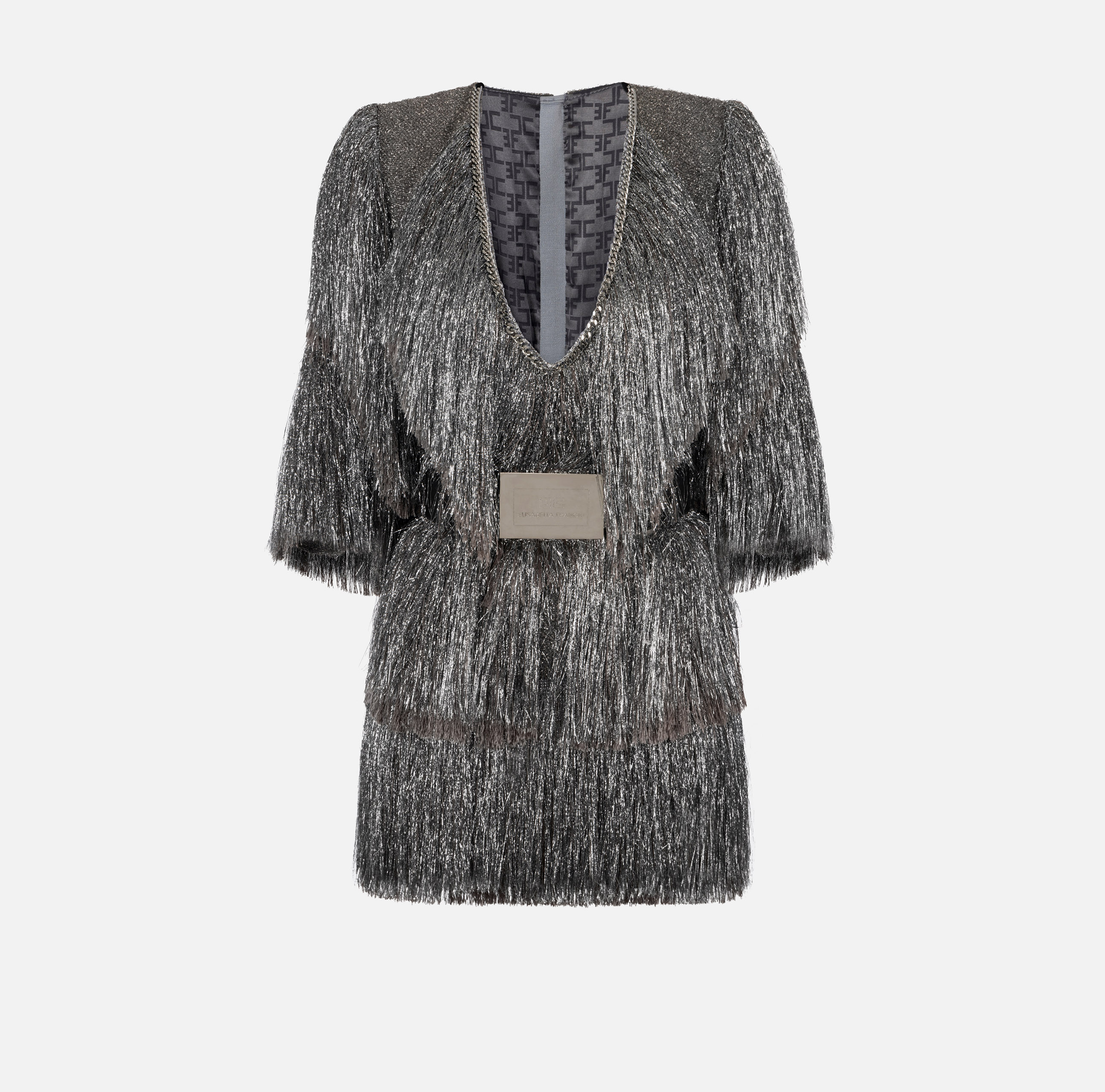 Lurex tweed mini-dress with fringes and belt - ABBIGLIAMENTO - Elisabetta Franchi