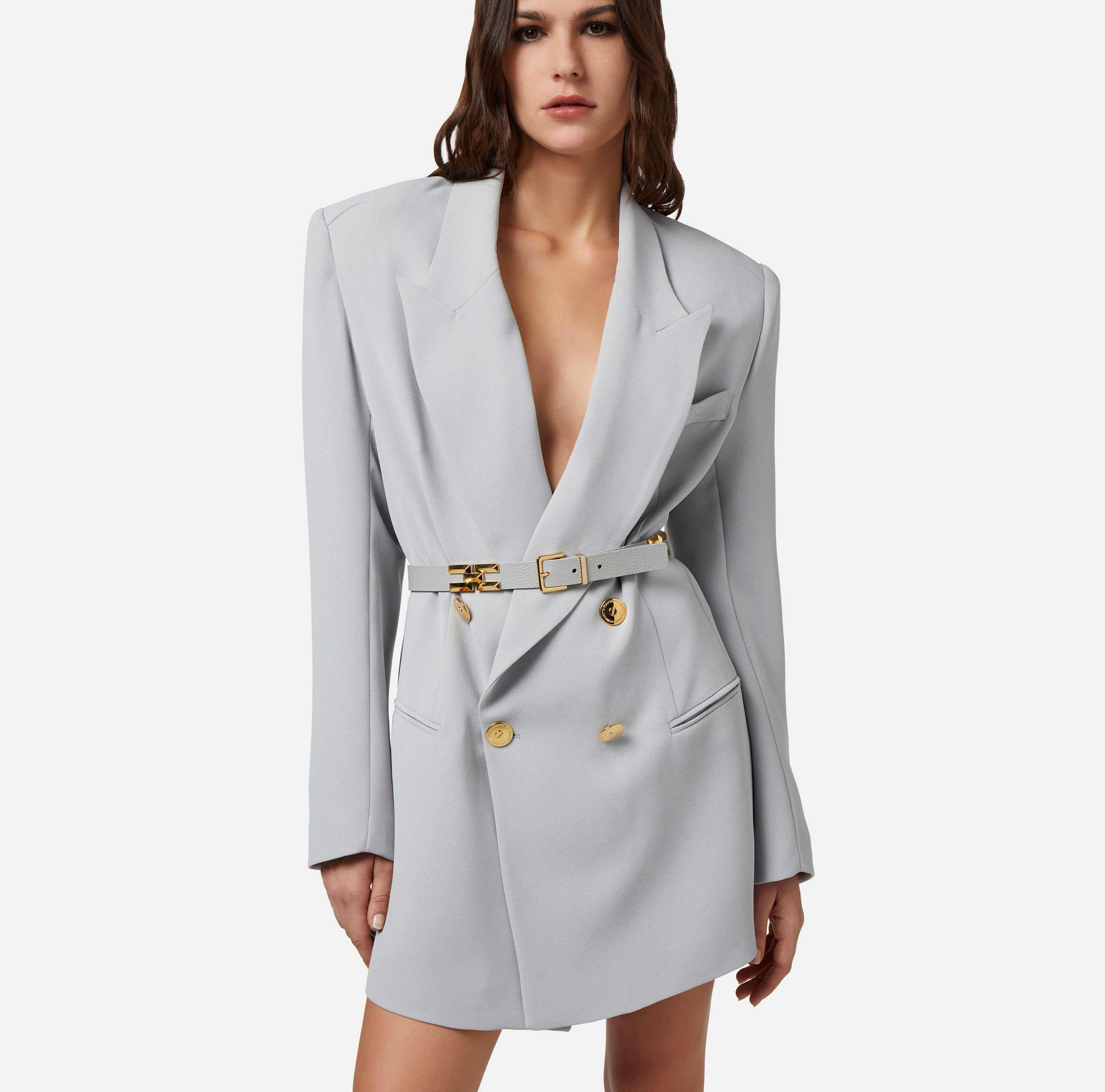 Vestido abrigo de crepé con cinturón - Elisabetta Franchi