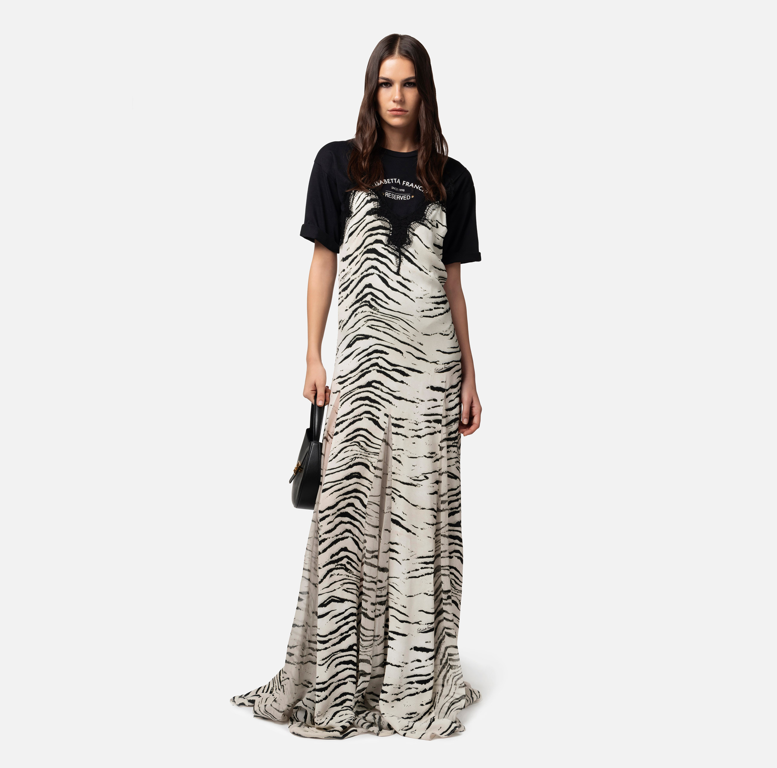 Long dress in viscose georgette fabric with animal print - Elisabetta Franchi