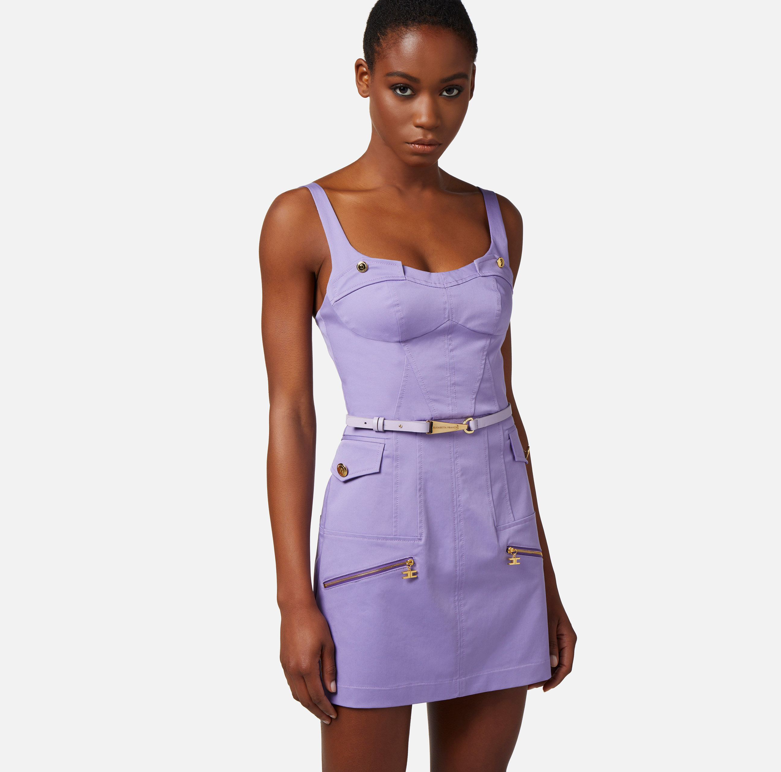 Cotton utility mini-dress with belt - Elisabetta Franchi