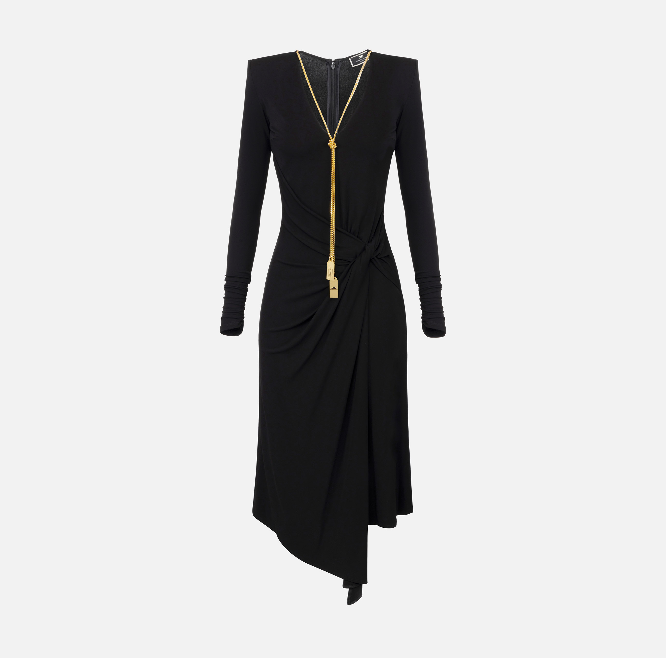 Gedrapeerde midi-jurk van tricot met ketting - ABBIGLIAMENTO - Elisabetta Franchi