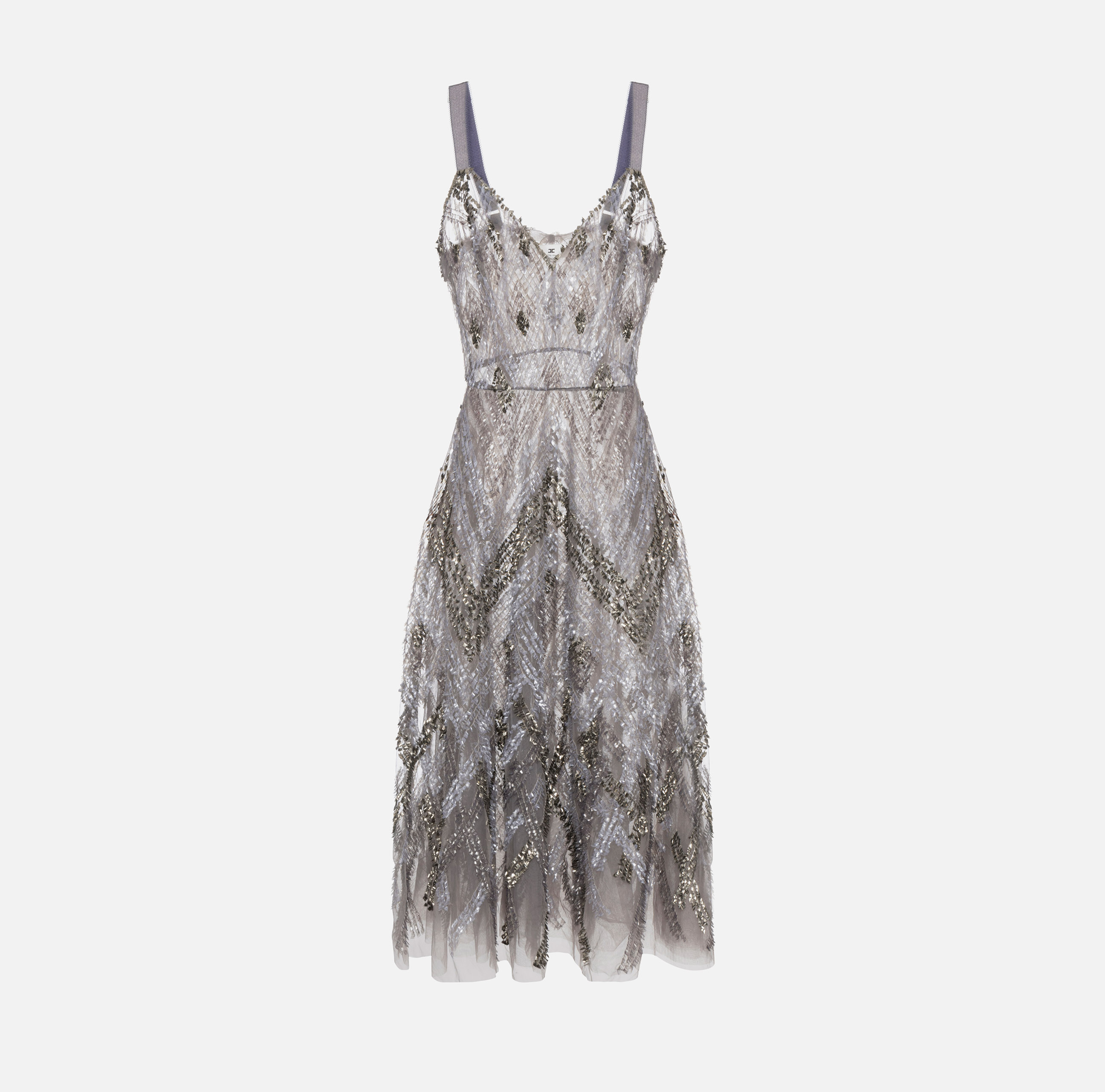 Tulle midi dress with chevron pattern sequin embroidery - Elisabetta Franchi