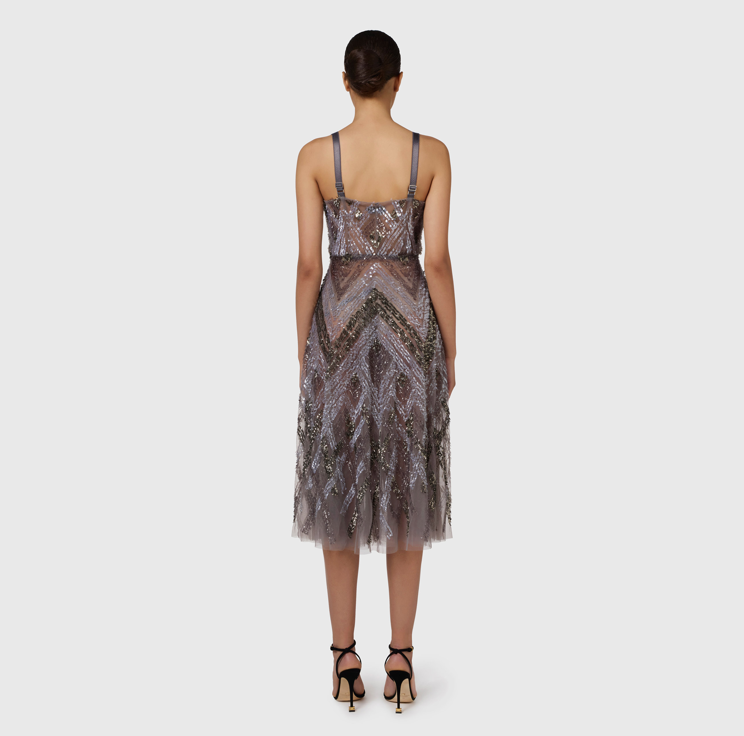 Tulle midi dress with chevron pattern sequin embroidery - Elisabetta Franchi