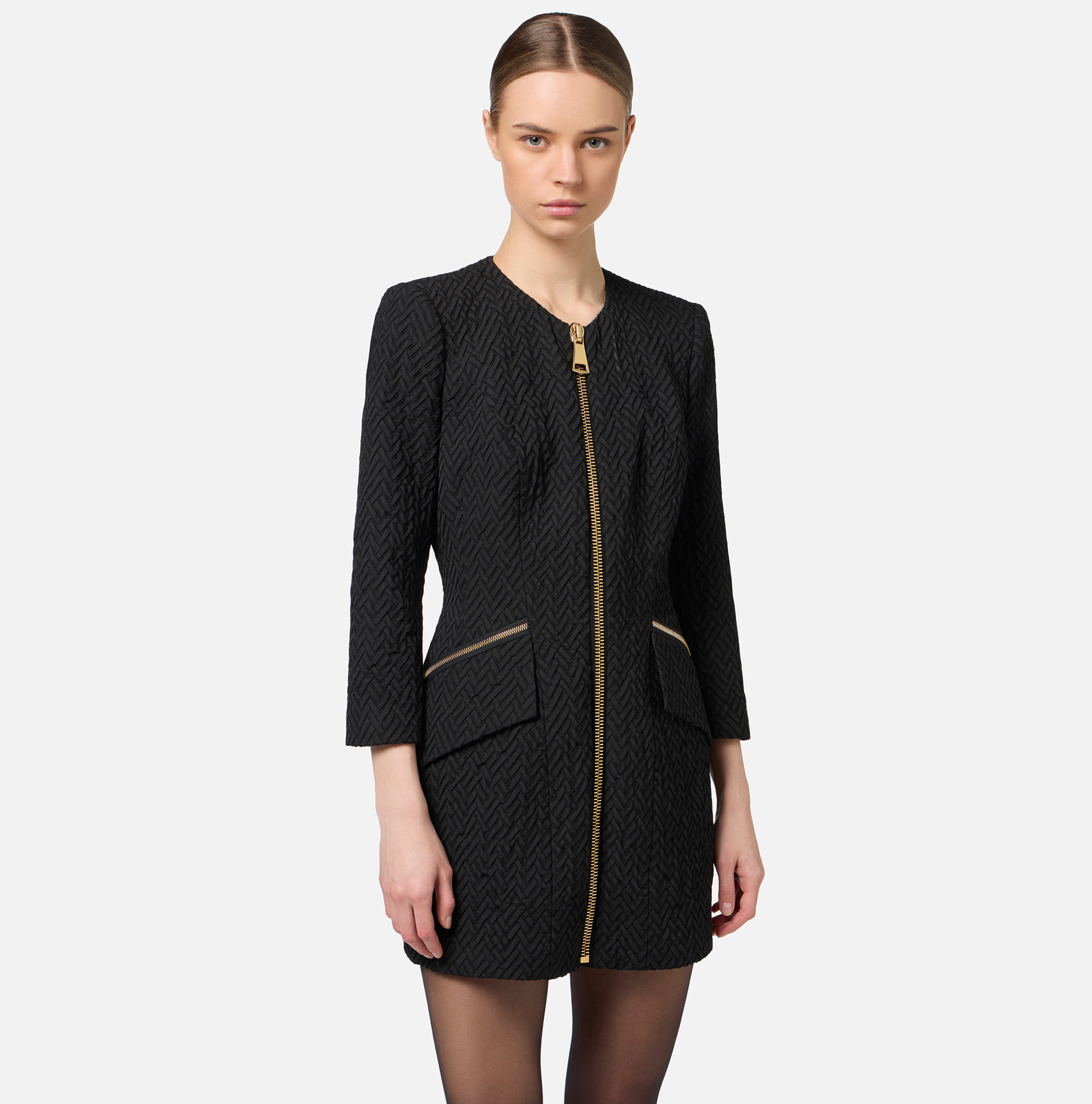 Herringbone tweed mini-dress with zip - Elisabetta Franchi
