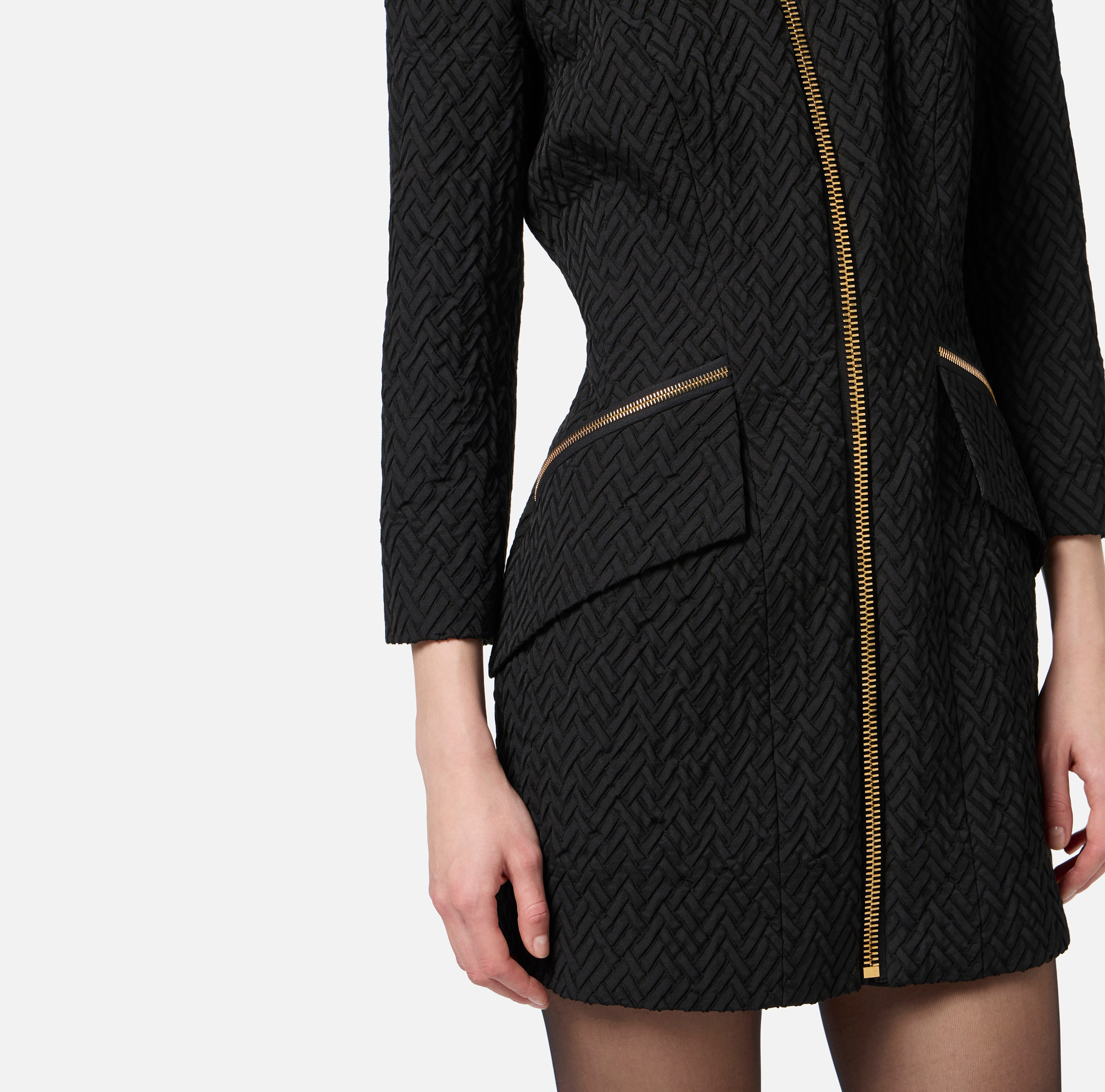 Herringbone tweed mini-dress with zip - Elisabetta Franchi