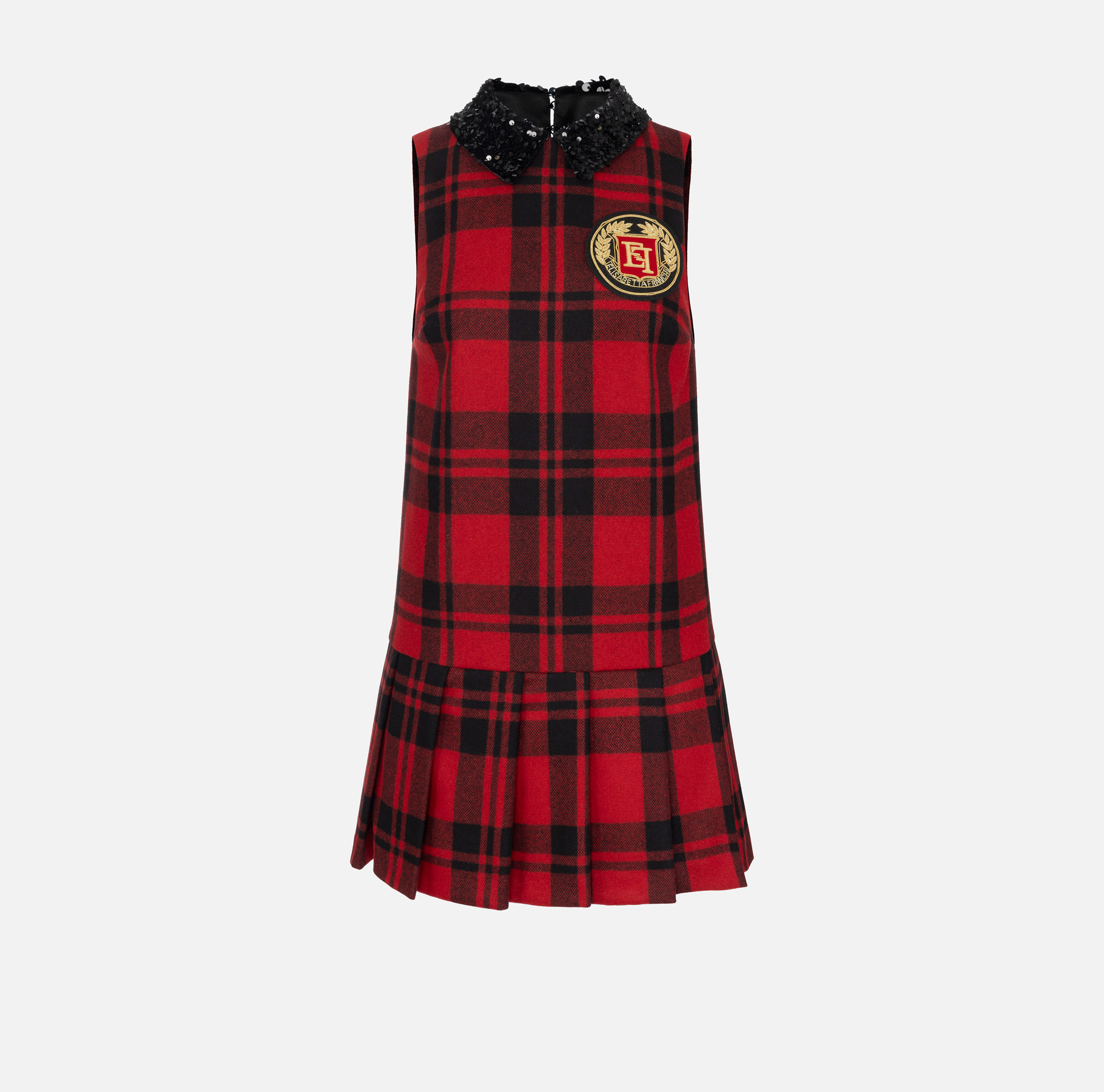 Miniabito in lana tartan con patch ricamato - Elisabetta Franchi