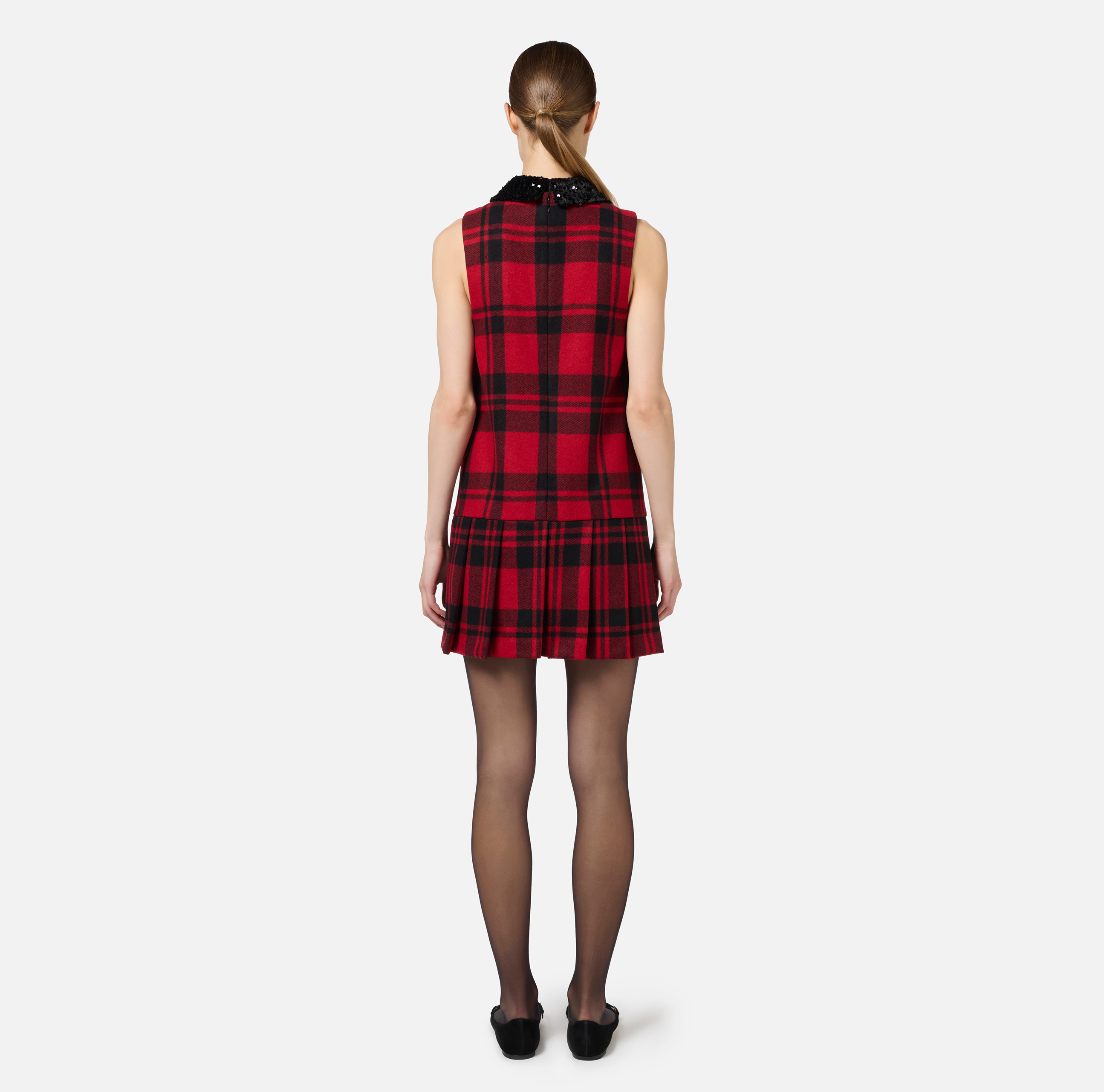 Wool tartan mini-dress with embroidered patch - Elisabetta Franchi