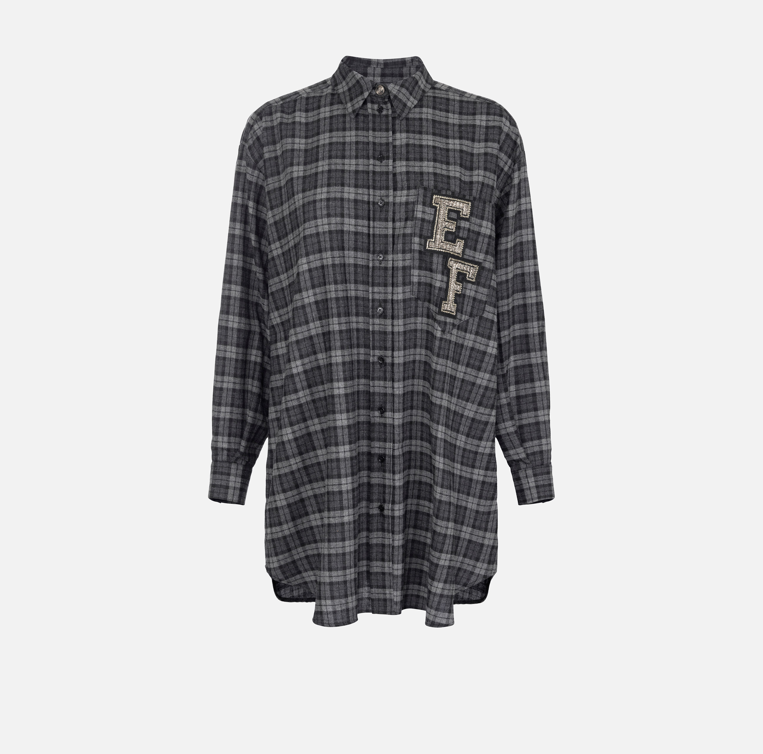 Robe chemise en laine tartan avec patch brodé - Elisabetta Franchi