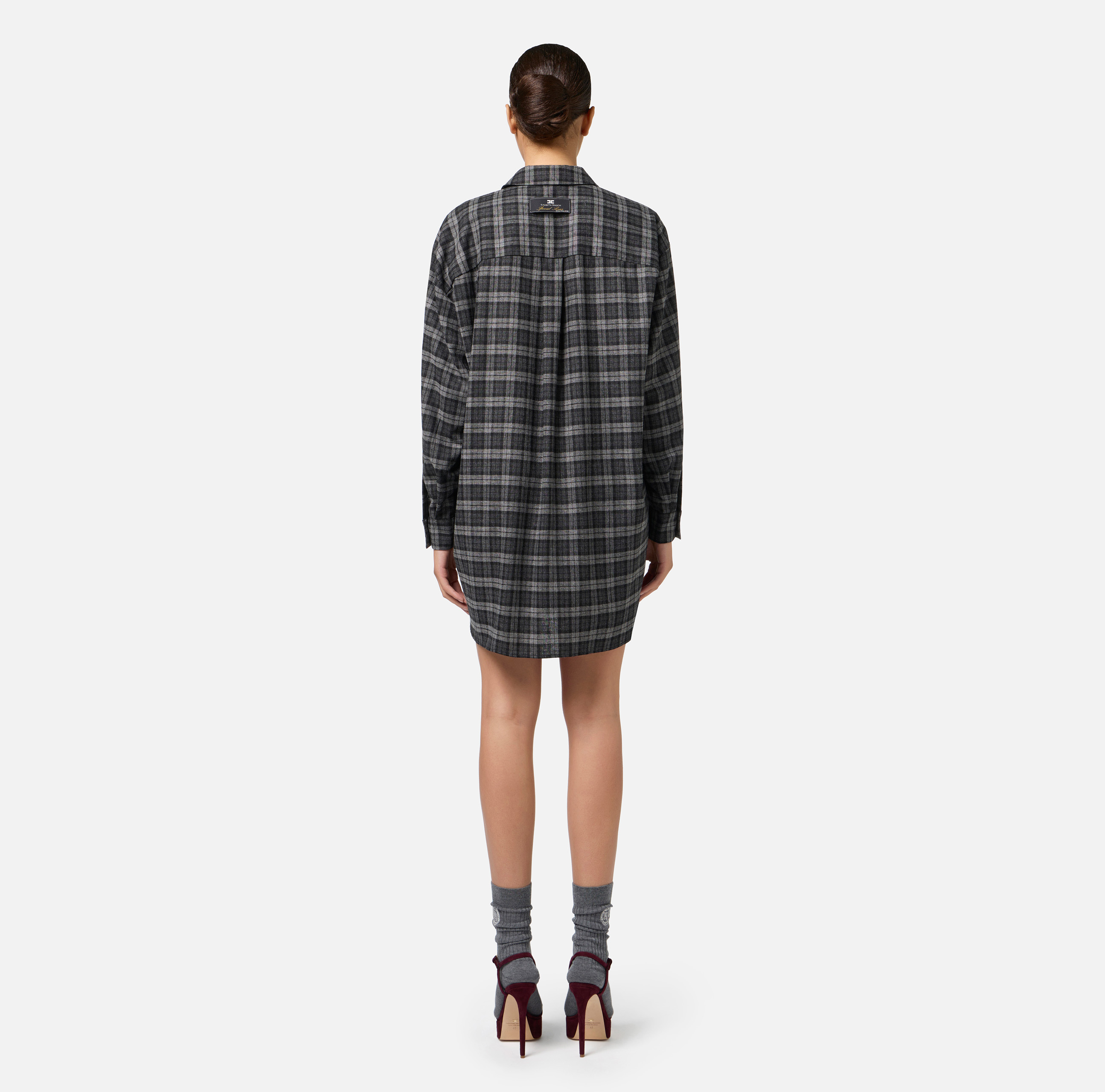 Robe chemise en laine tartan avec patch brodé - Elisabetta Franchi