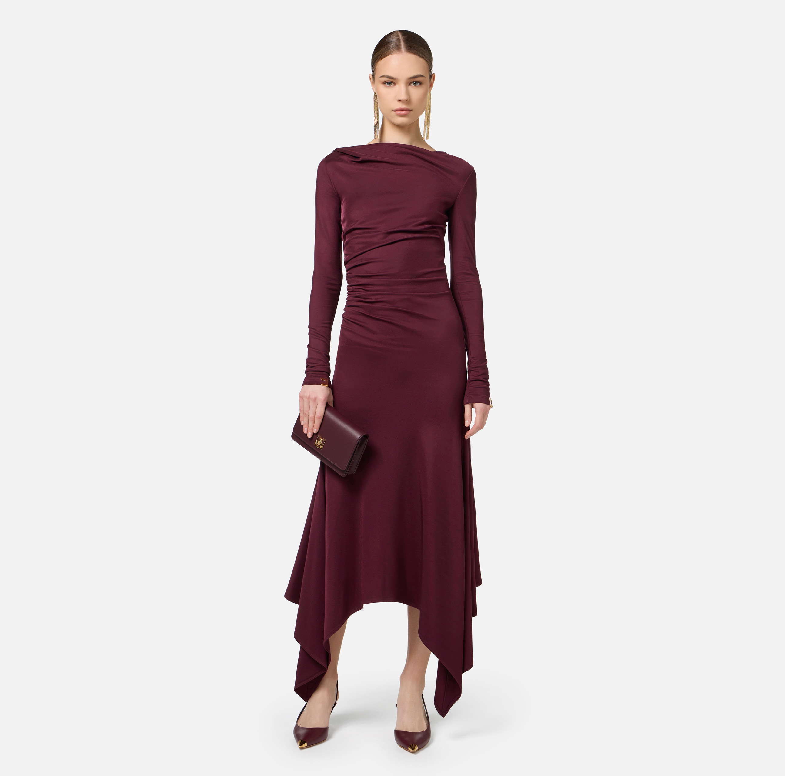 Flowing jersey midi dress with draping - Elisabetta Franchi