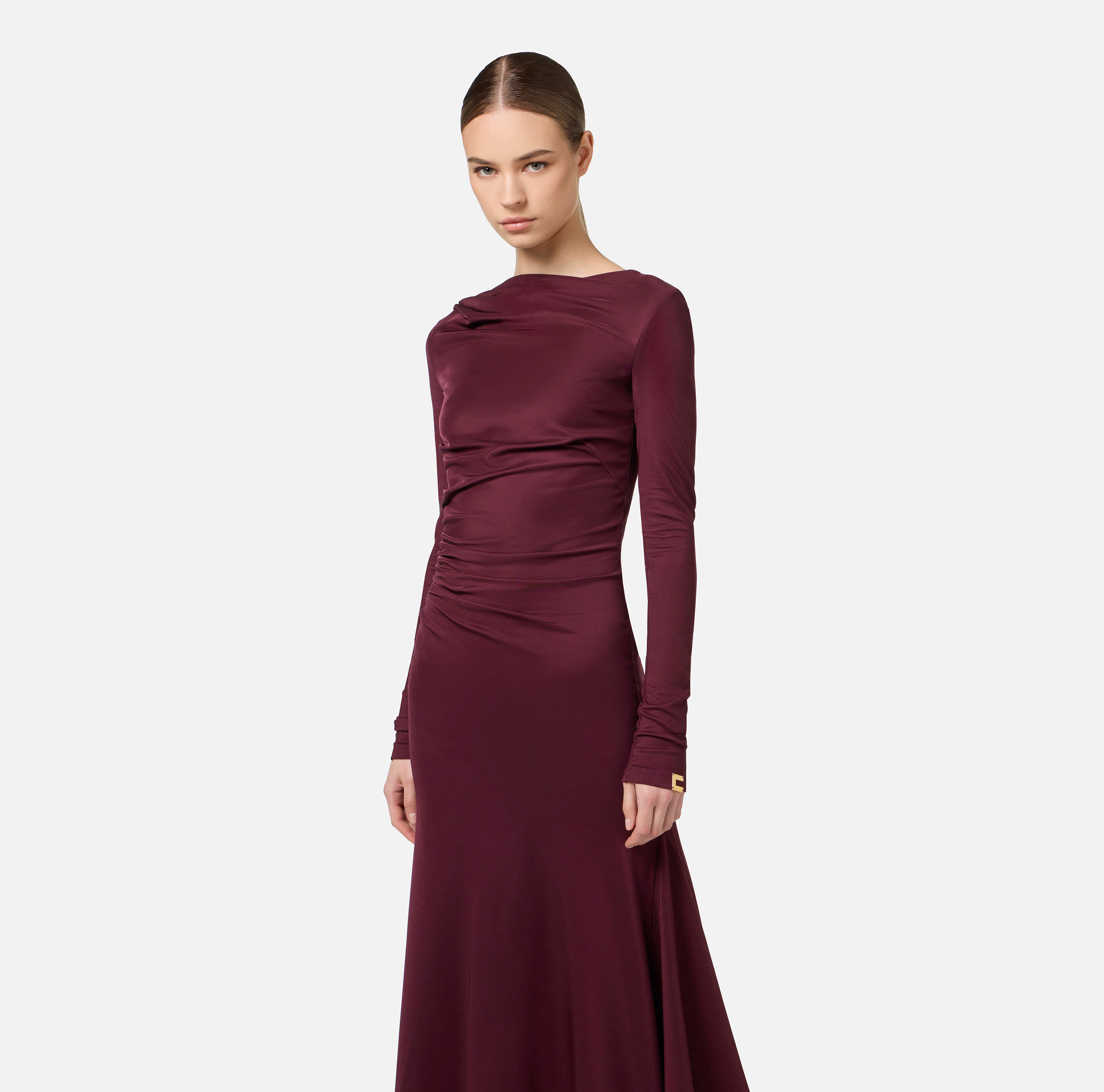 Flowing jersey midi dress with draping - Elisabetta Franchi