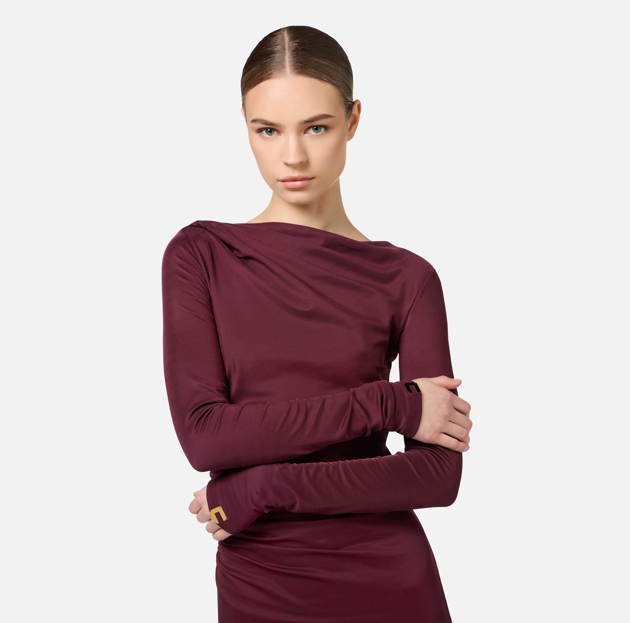 Flowing jersey midi dress with draping - Elisabetta Franchi