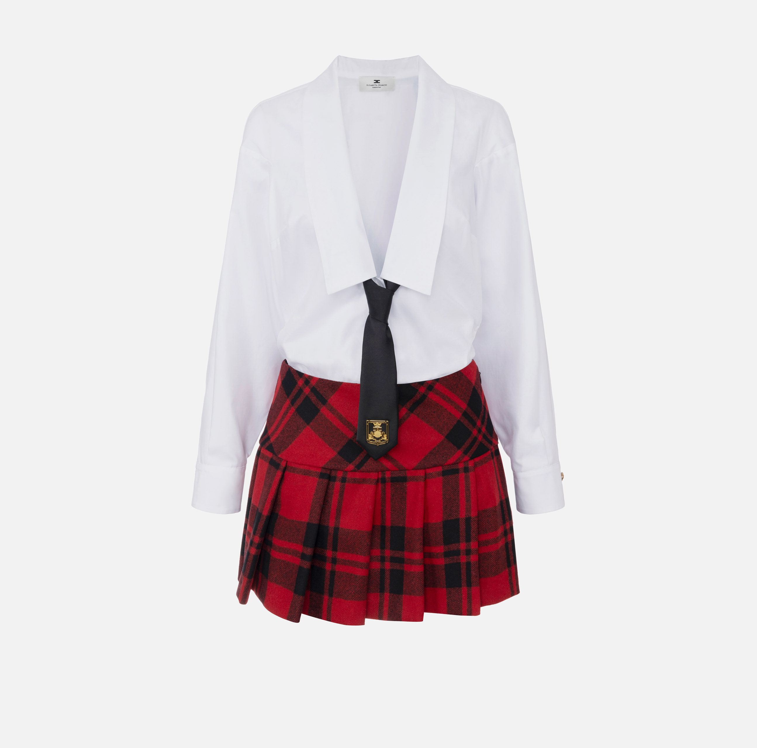 Miniabito a camicia in popeline e gonna in tartan - ABBIGLIAMENTO - Elisabetta Franchi