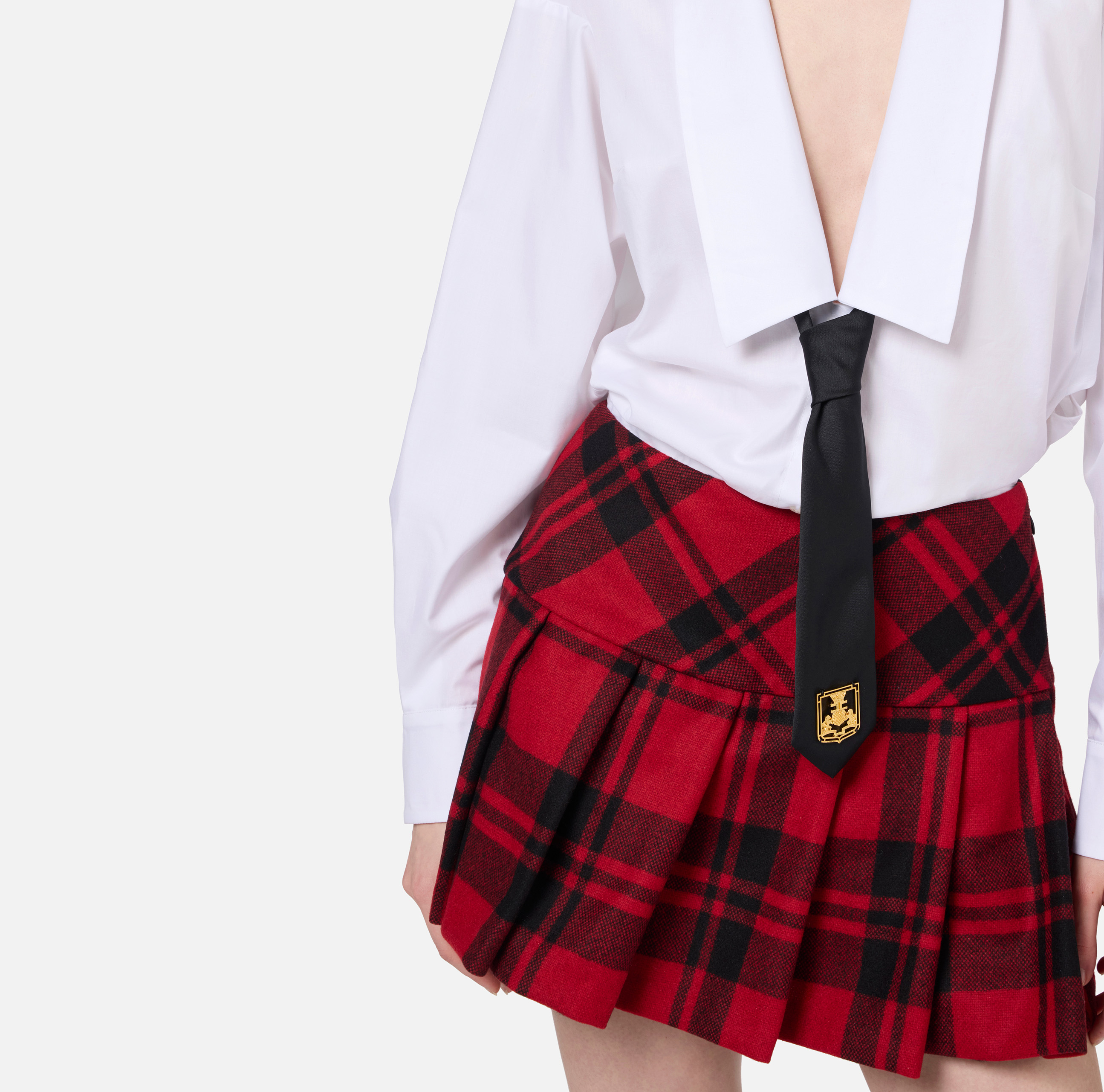 Mini poplin shirt-dress with tartan skirt - Elisabetta Franchi