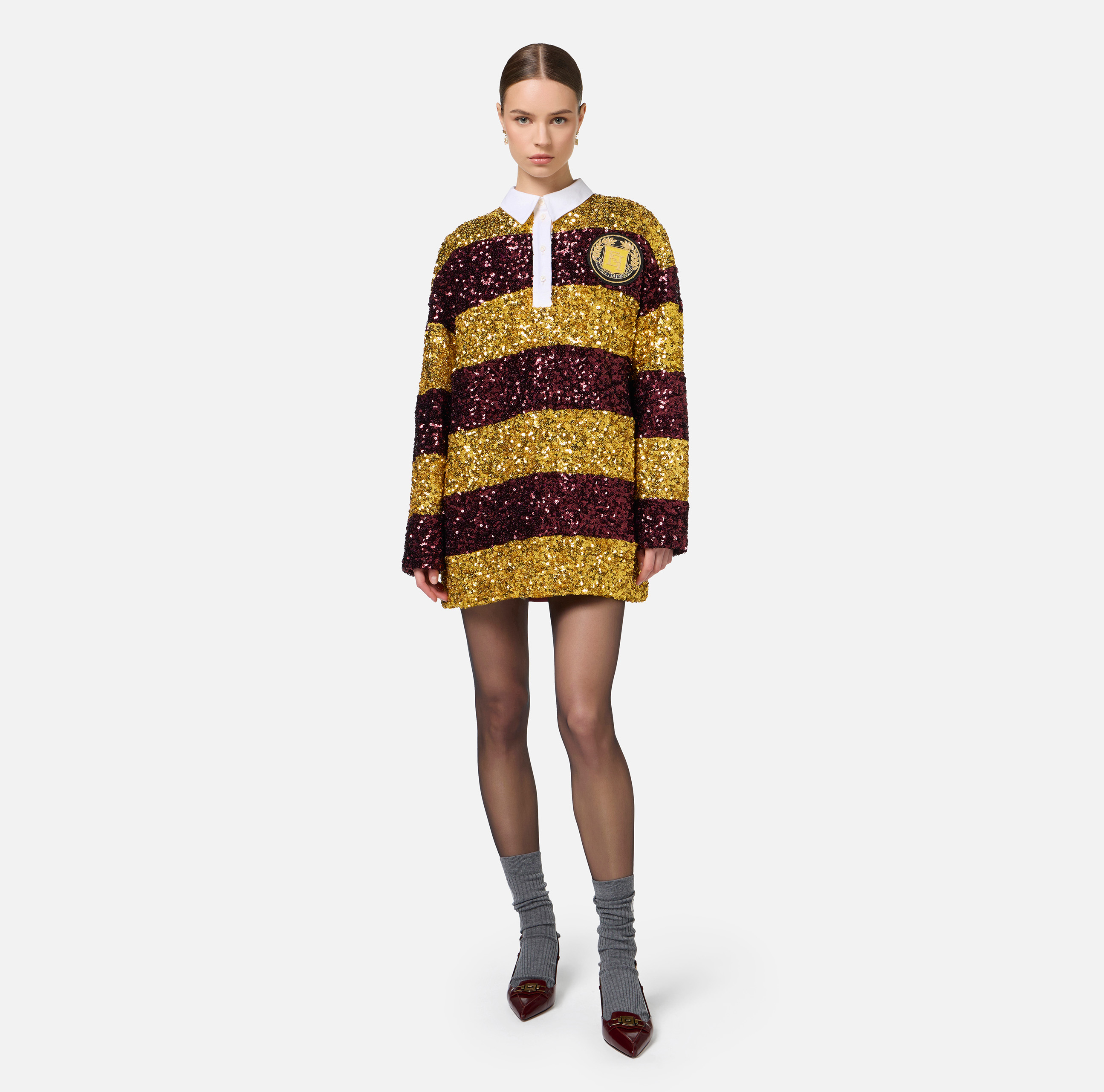 Striped sequin mini-dress with shirt collar - Elisabetta Franchi