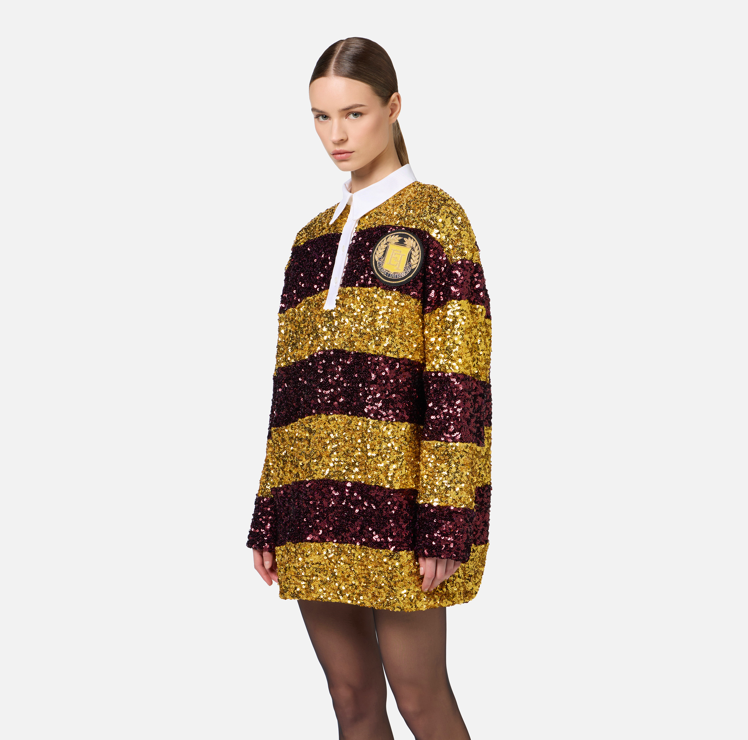 Striped sequin mini-dress with shirt collar - Elisabetta Franchi