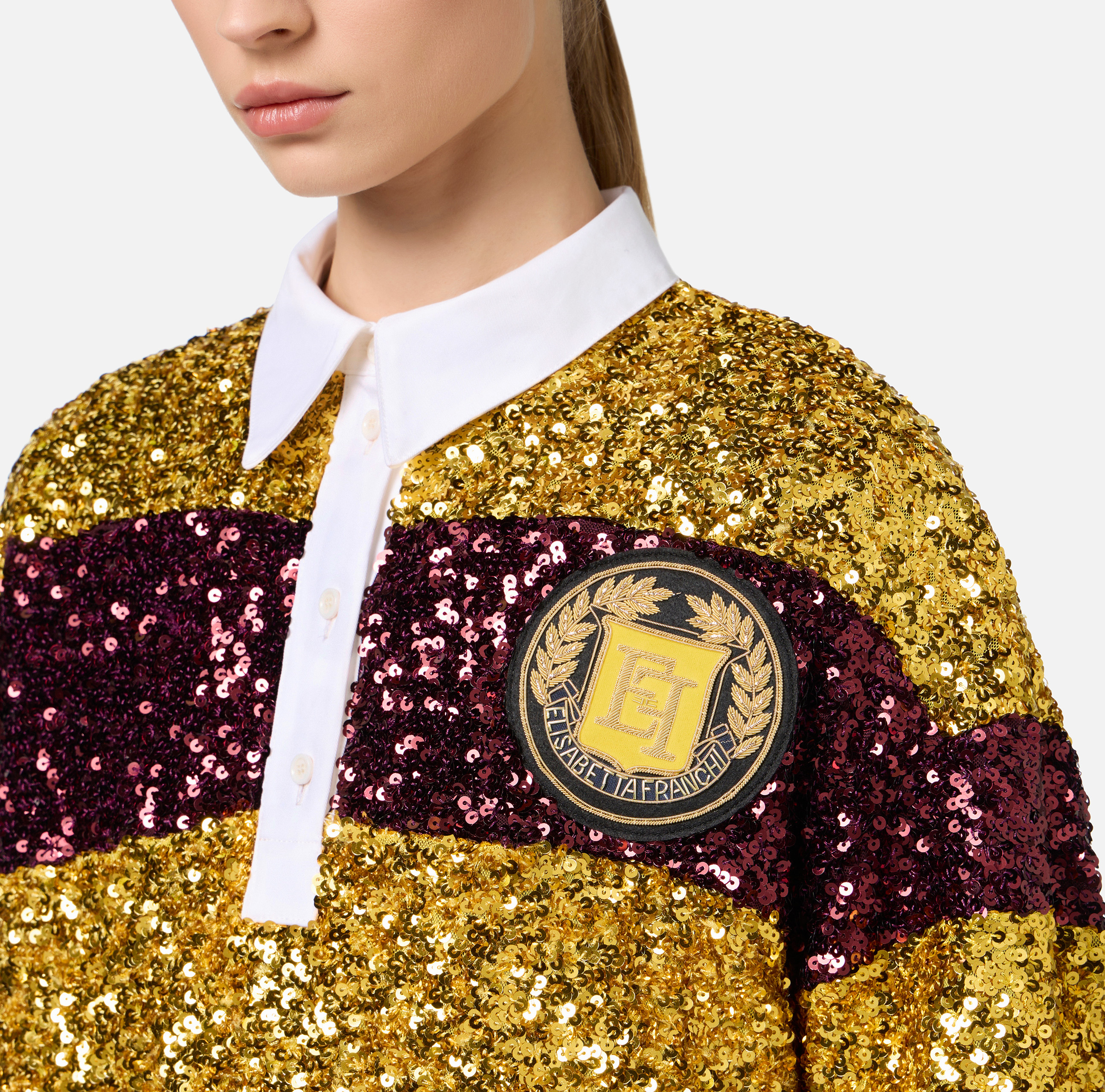 Striped sequin mini-dress with shirt collar - Elisabetta Franchi