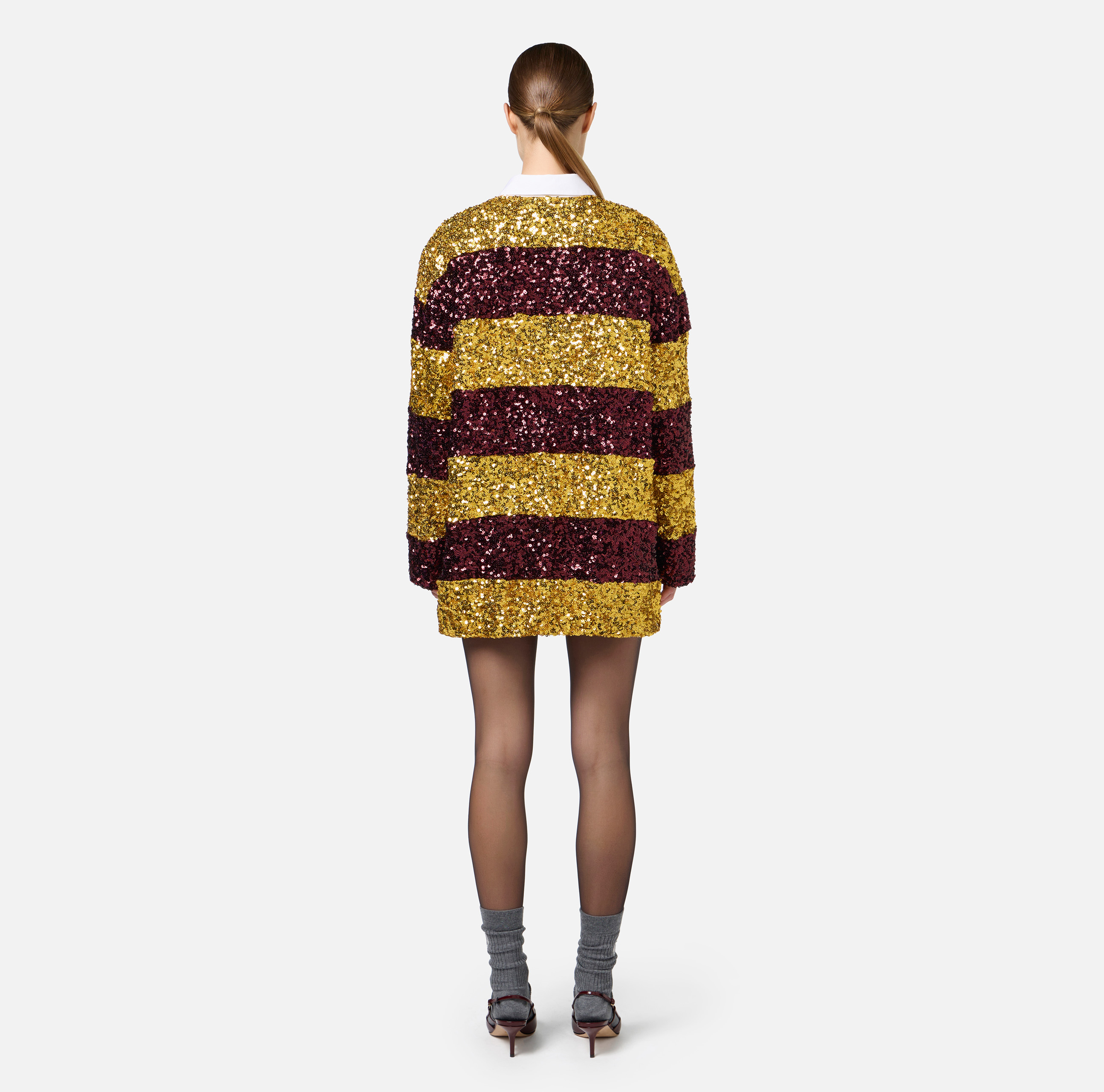 Striped sequin mini-dress with shirt collar - Elisabetta Franchi