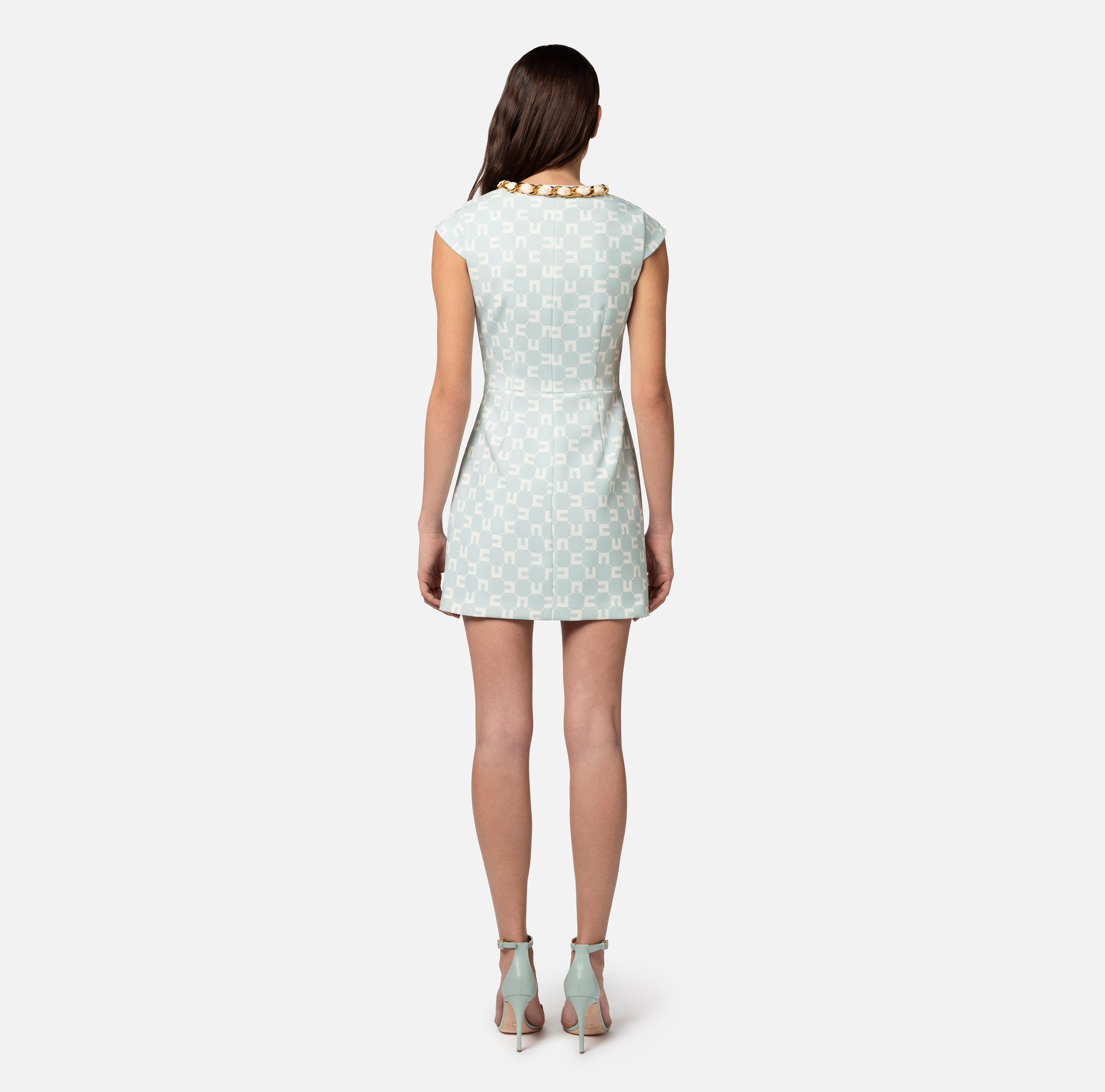 Mini-robe en crêpe stretch imprimé logo avec foulard sur le décolleté - Elisabetta Franchi