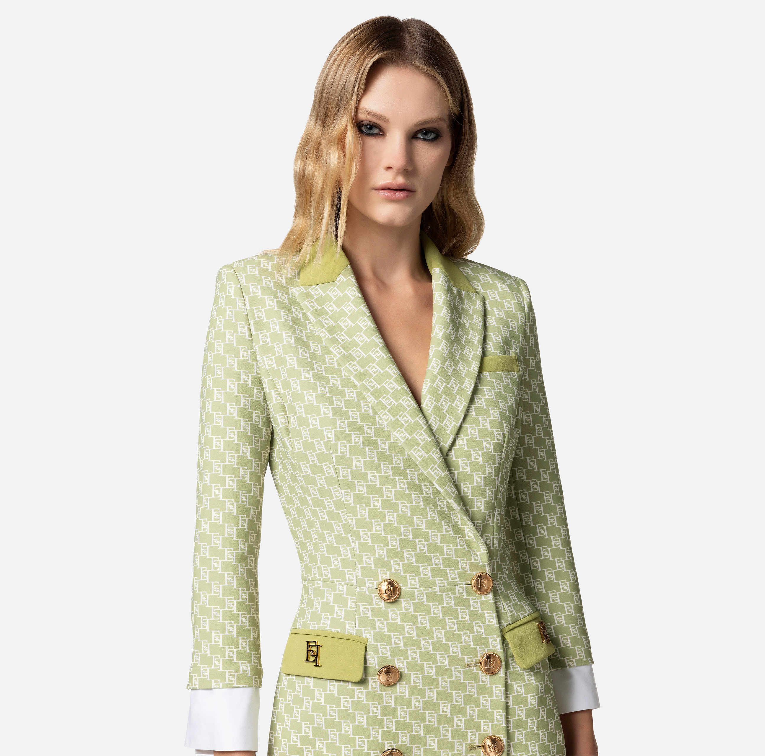 Платье-пиджак из крепа стретч с принтом логотипа - Elisabetta Franchi
