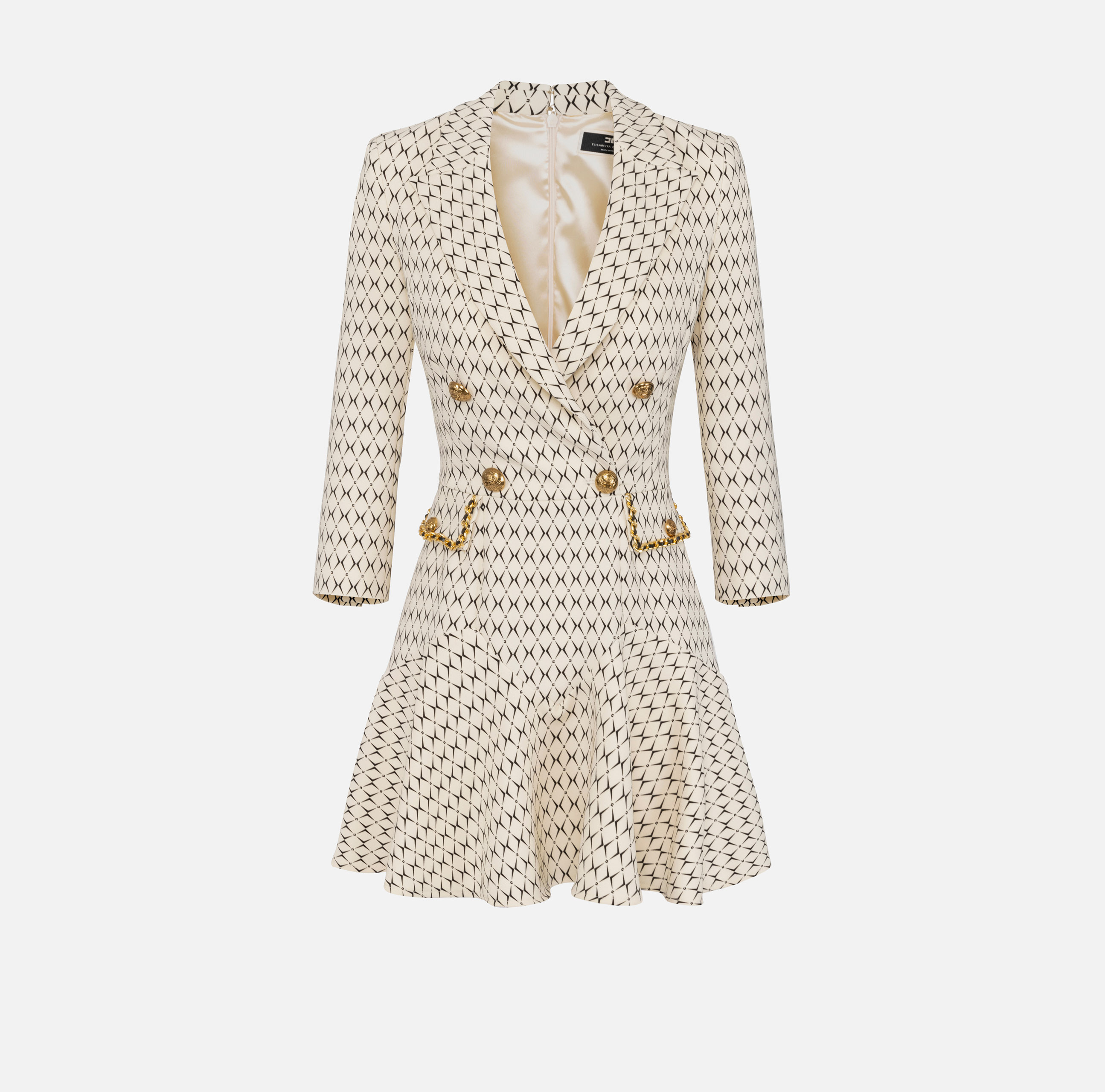 Robe manteau in crêpe stretch stampa rombo con catena - Elisabetta Franchi