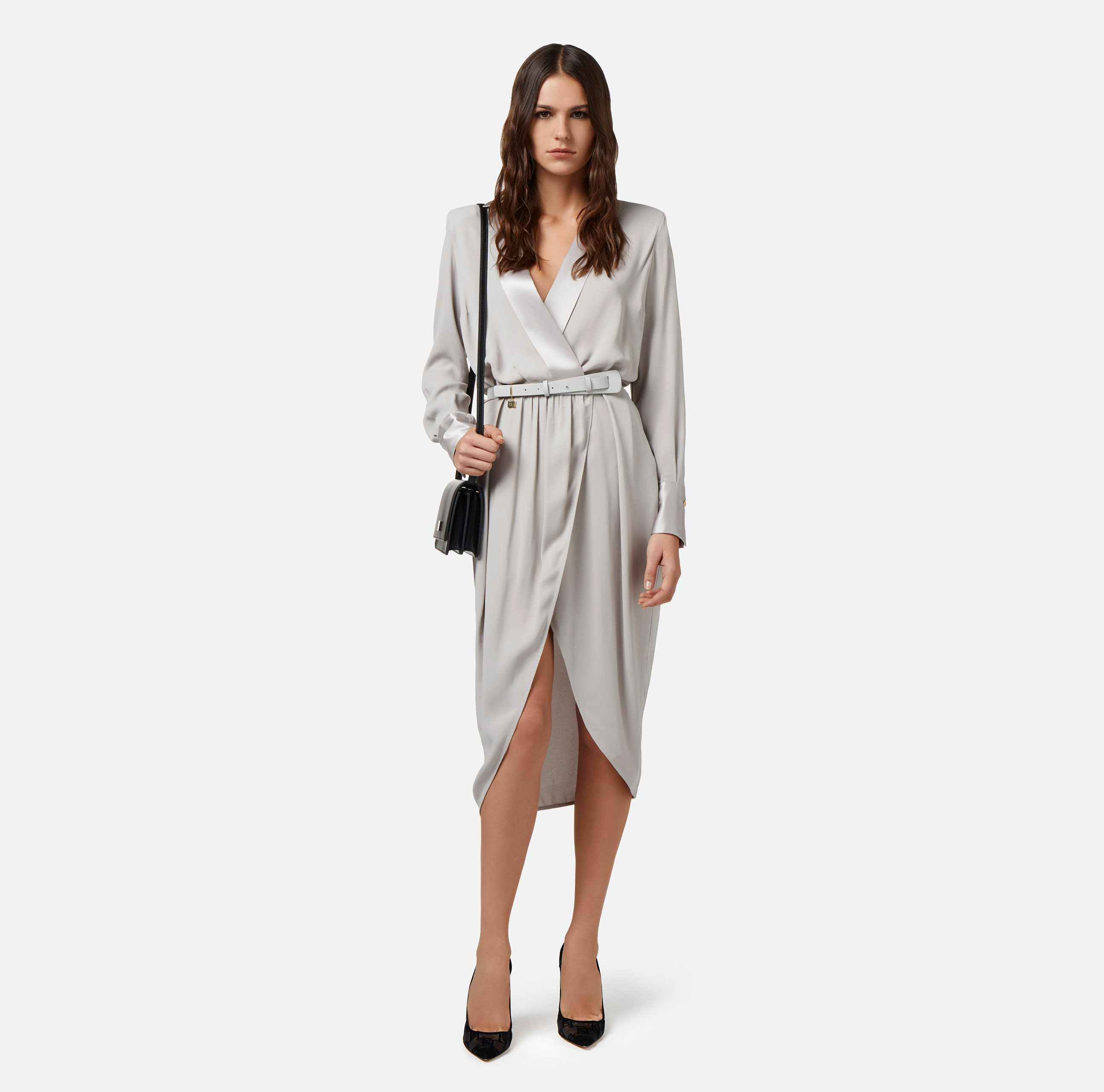 Midi wraparound dress in viscose georgette fabric - Elisabetta Franchi