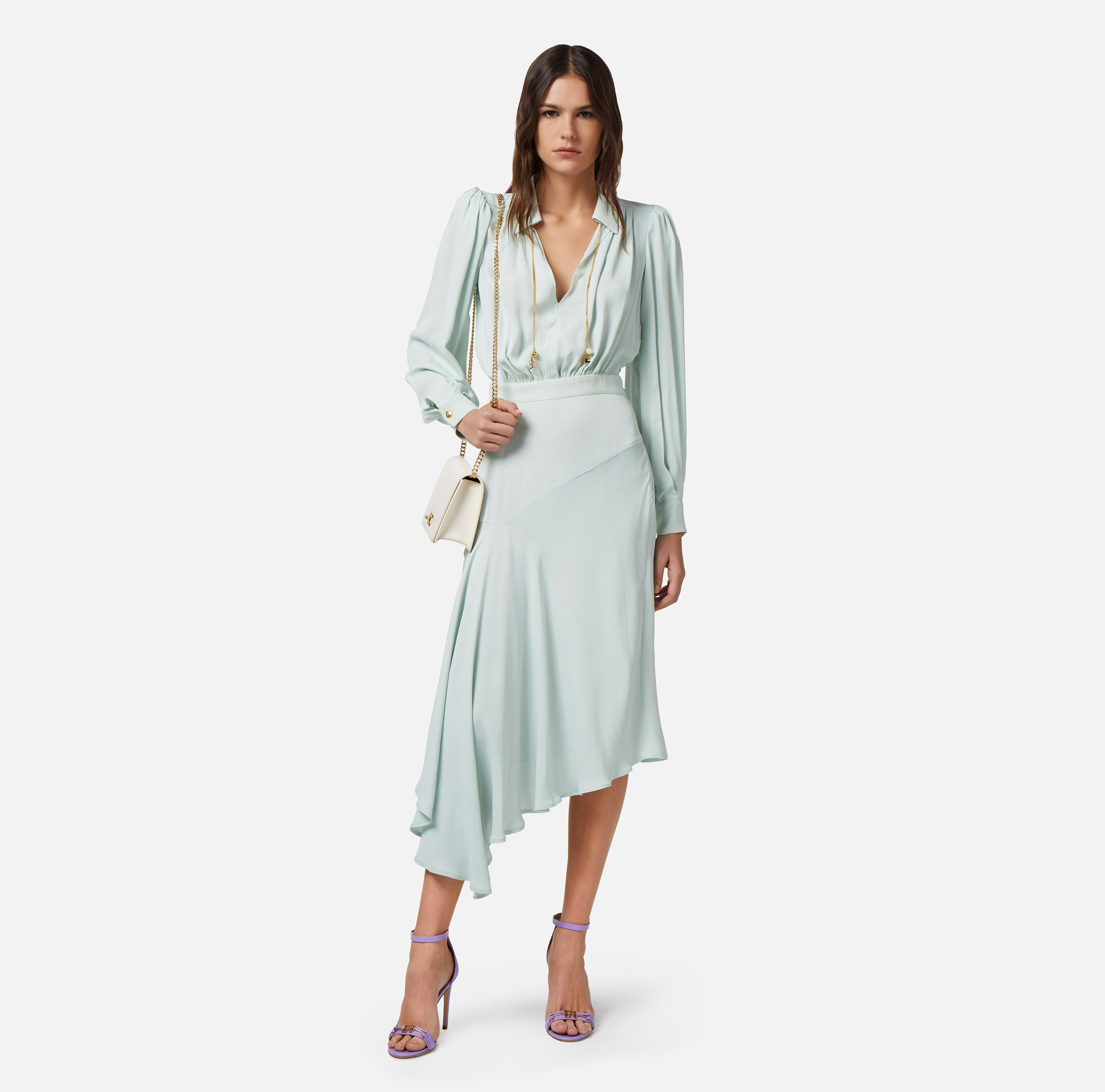 Vestido camisero asimétrico de georgette - Elisabetta Franchi