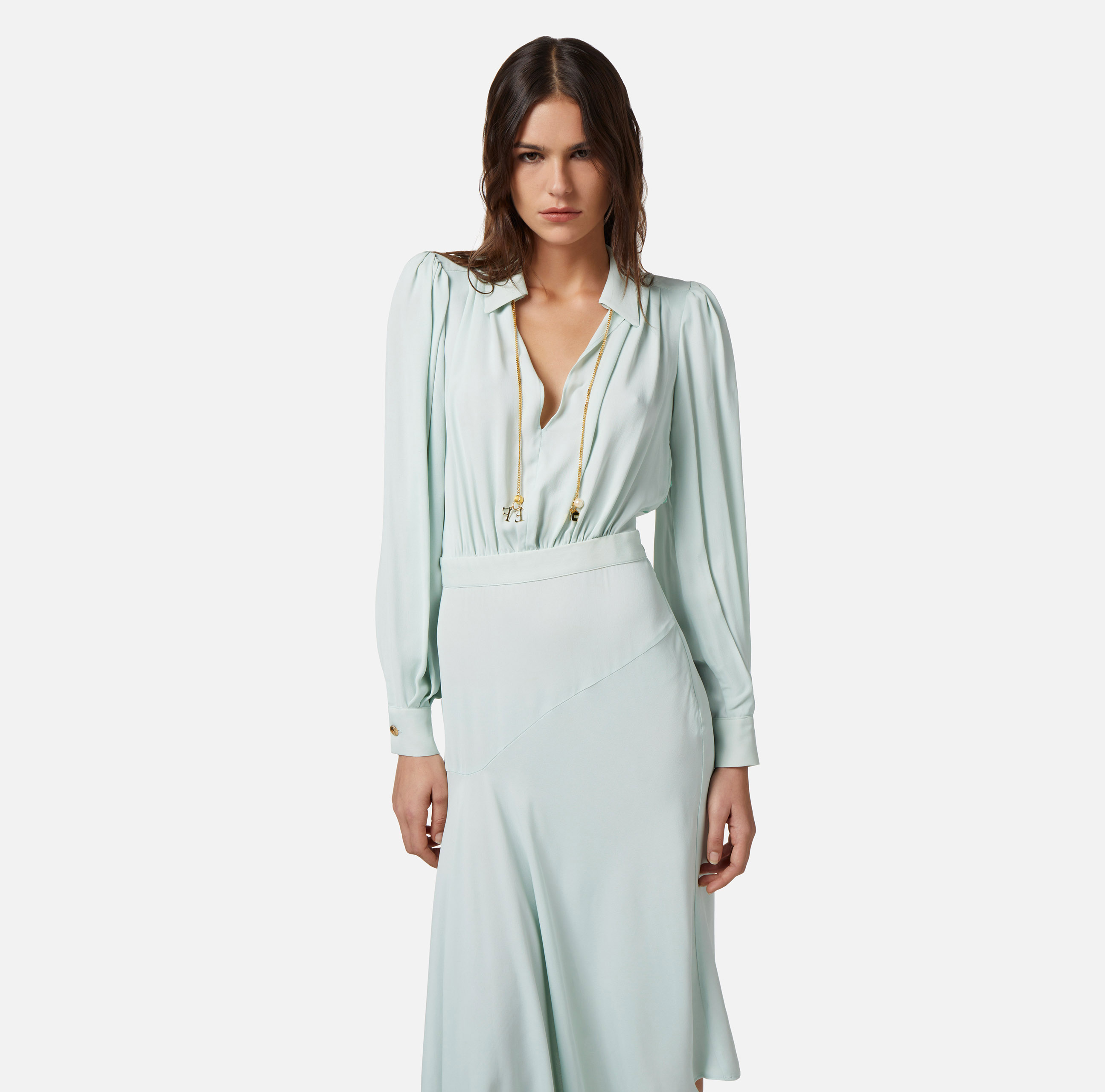 Асимметричное платье-рубашка из жоржета - Elisabetta Franchi